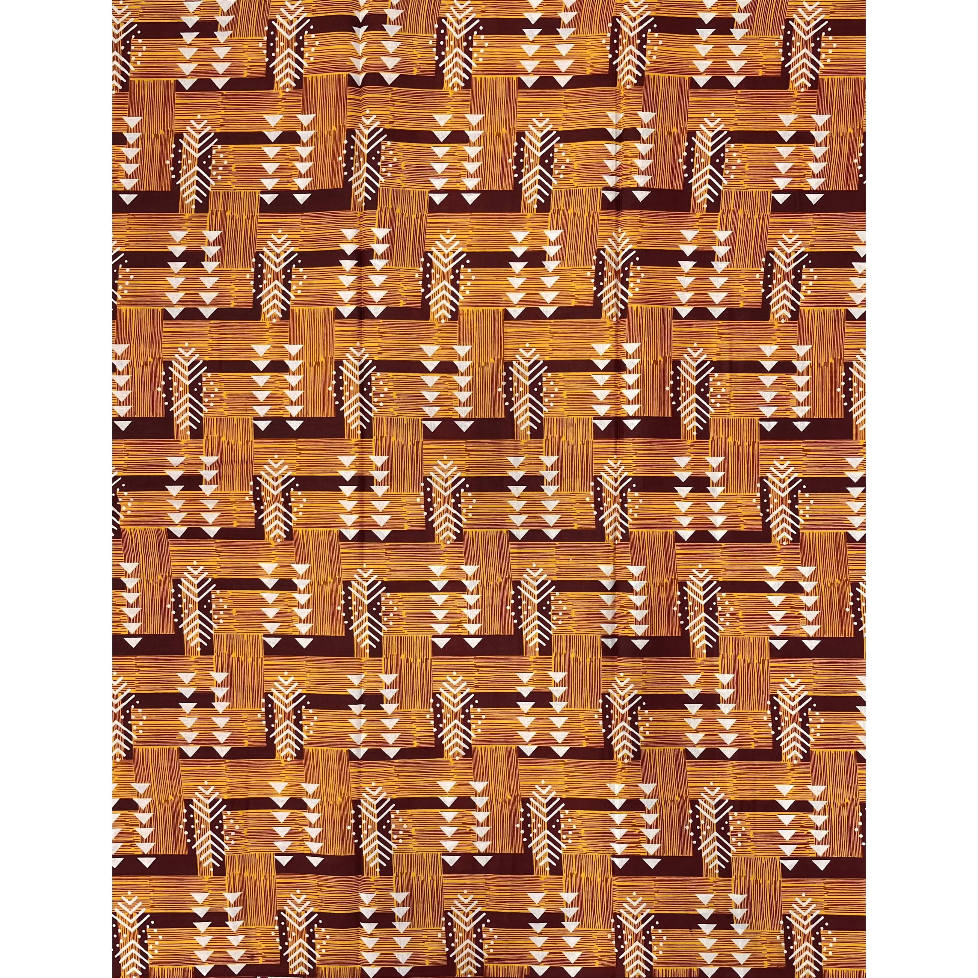 Wax Tissu Pagne Africain - Coupon 2 Yards 100% Coton - ORANGE / BORDEAUX