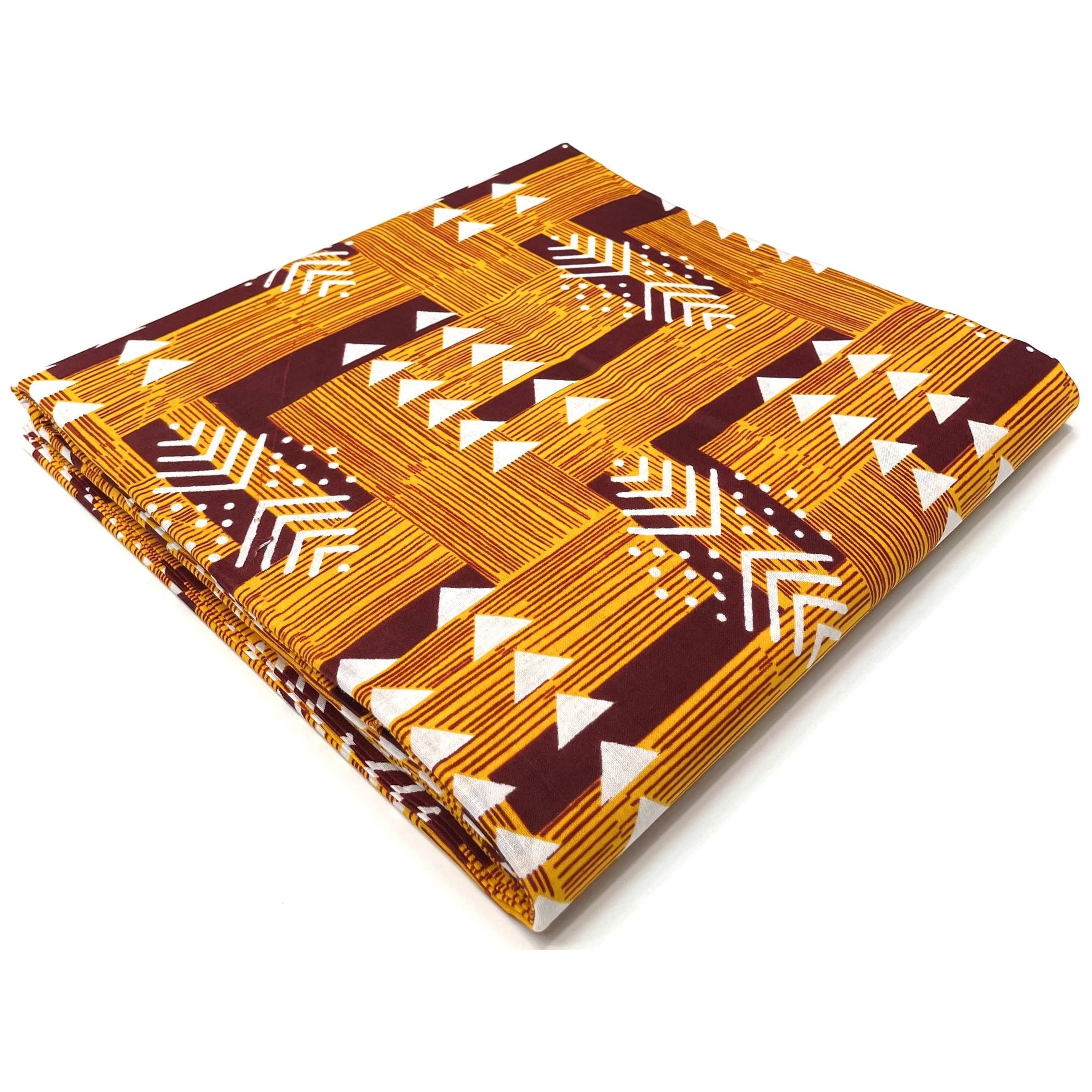 Wax Tissu Pagne Africain - Coupon 2 Yards 100% Coton - ORANGE / BORDEAUX