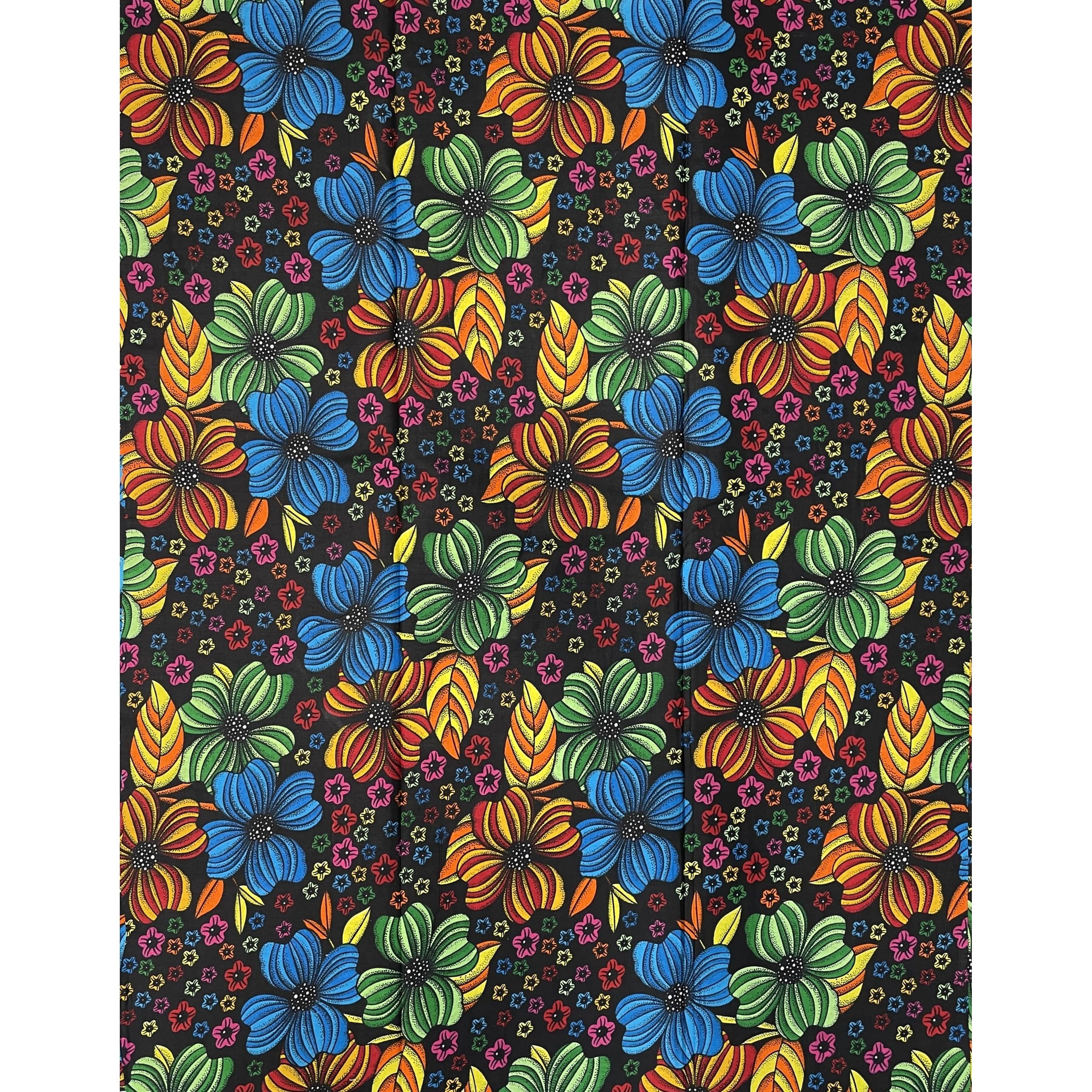 Wax Tissu Pagne Africain - Coupon 2 Yards 100% Coton - Fond NOIR