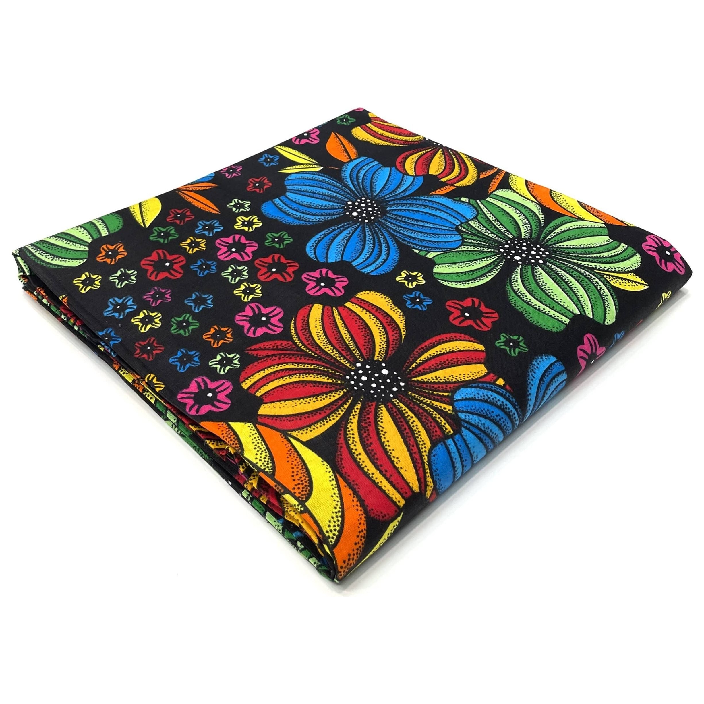 Wax Tissu Pagne Africain - Coupon 2 Yards 100% Coton - Fond NOIR