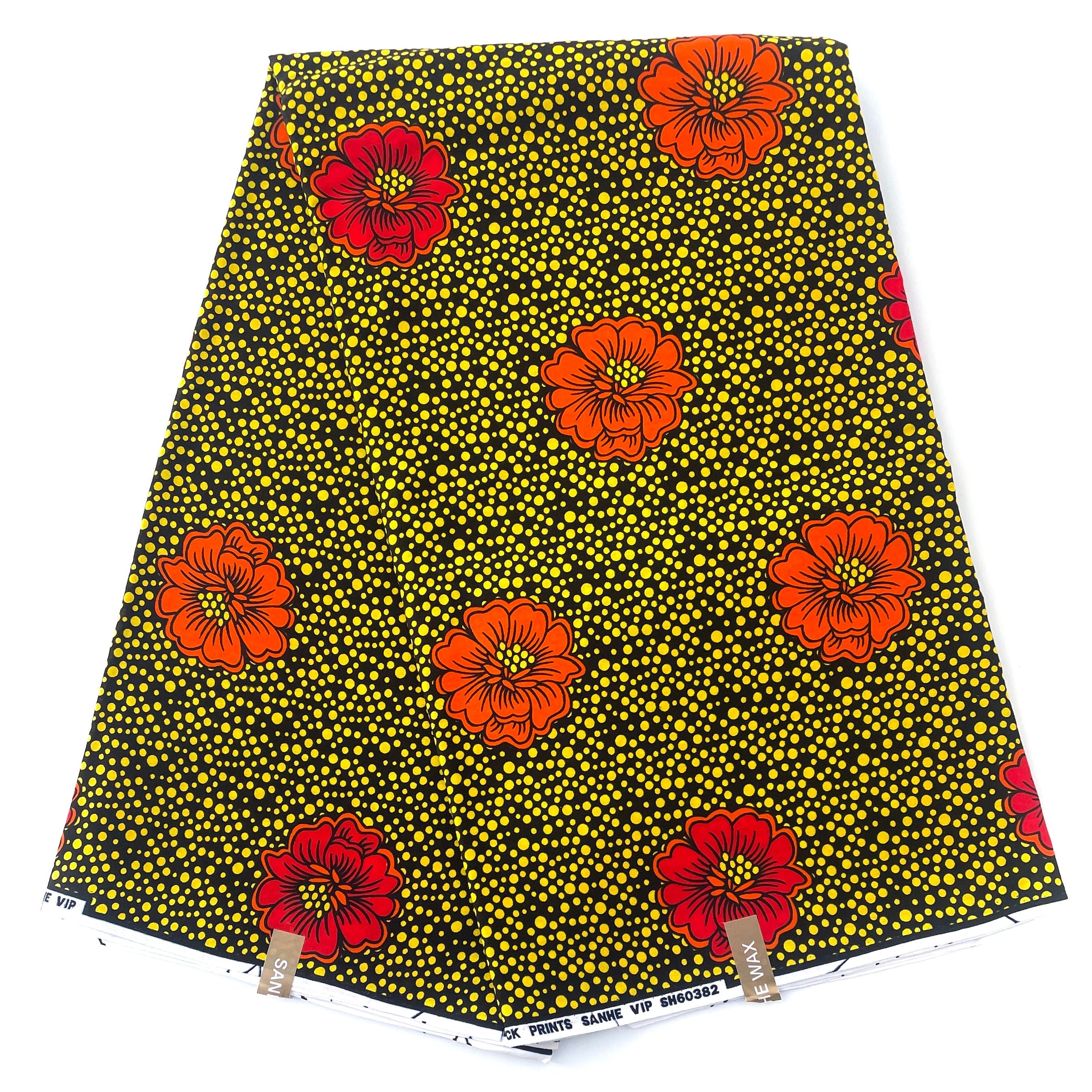 Wax Pagne Africain - Tissu 100% Coton - JAUNE / ORANGE / ROUGE