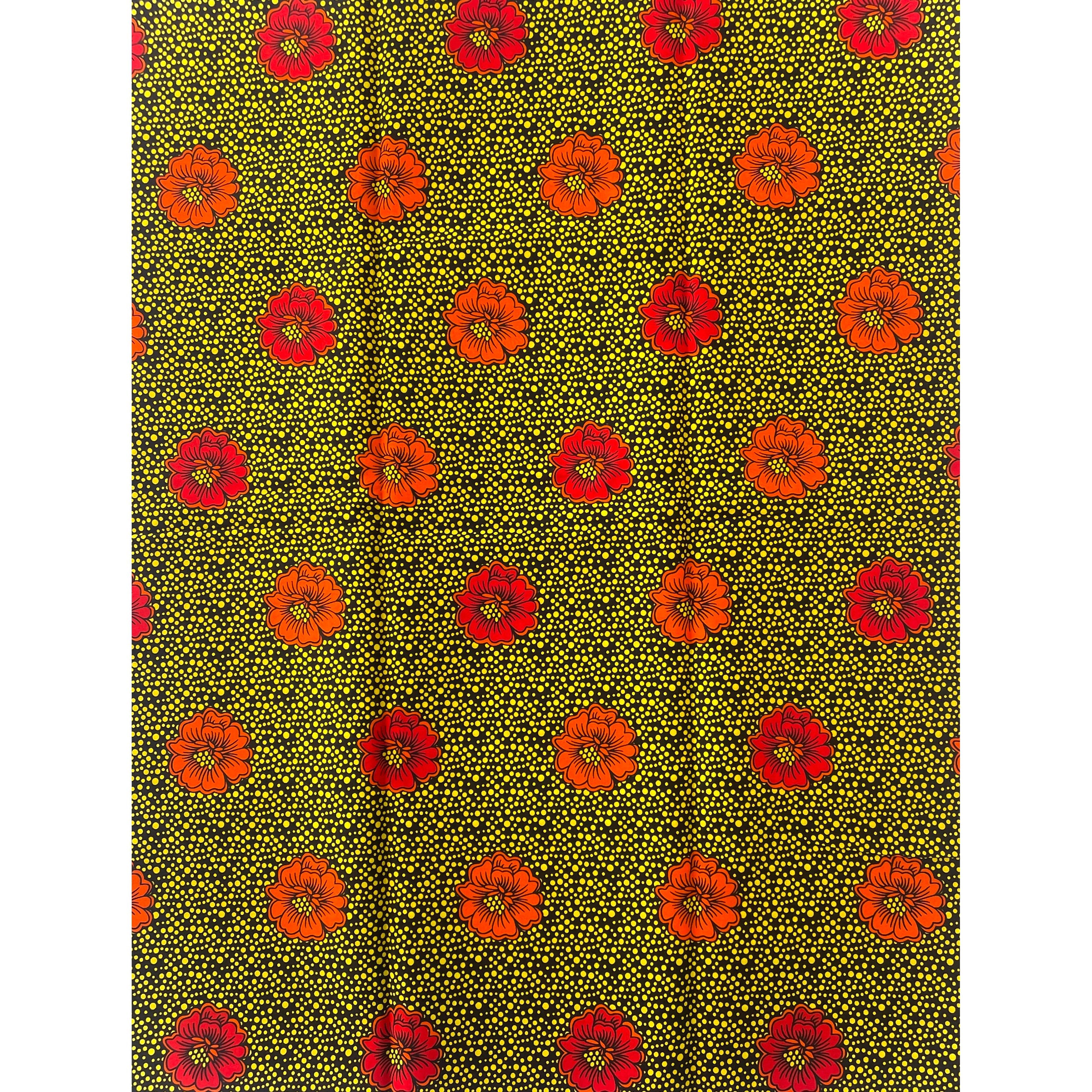 Wax Pagne Africain - Tissu 100% Coton - JAUNE / ORANGE / ROUGE