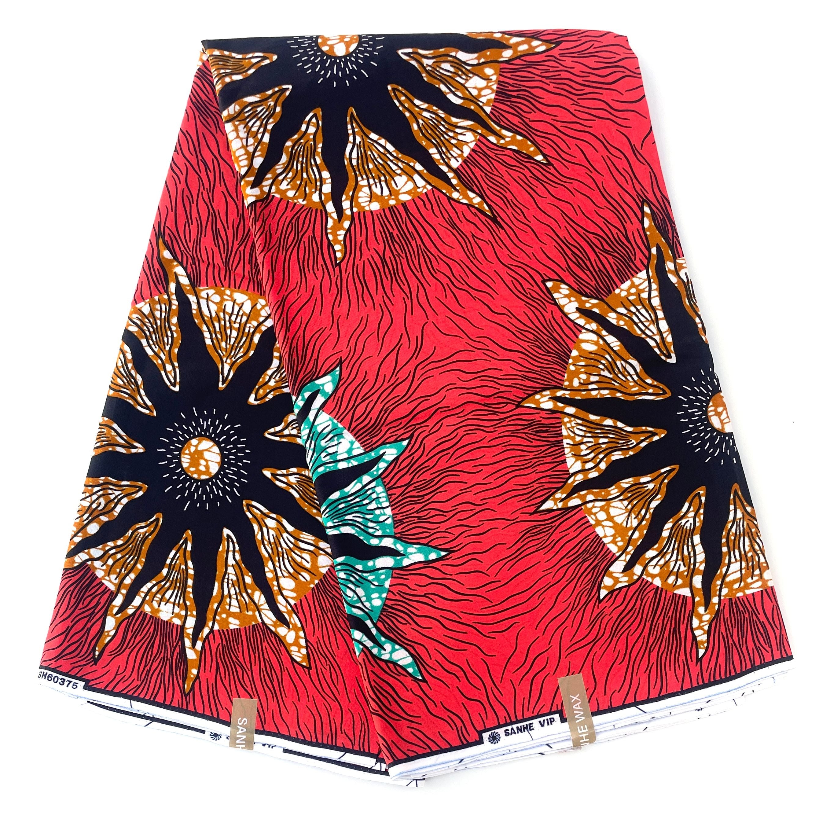 Wax Pagne Africain - Tissu 100% Coton - ROUGE CLAIR / MARRON