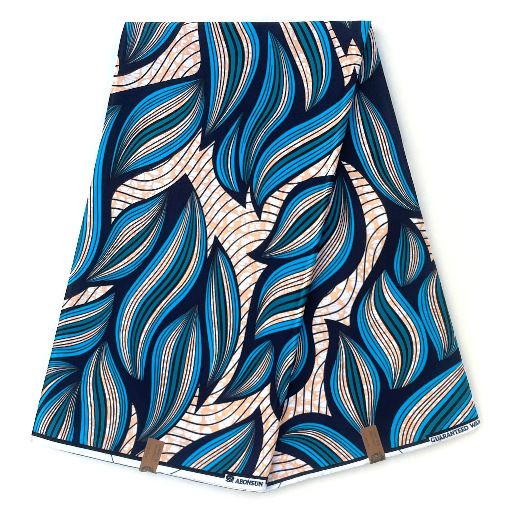 Wax Tissu Pagne Africain - Coupon 2 Yards 100% Coton - BLEU / SAUMON CLAIR