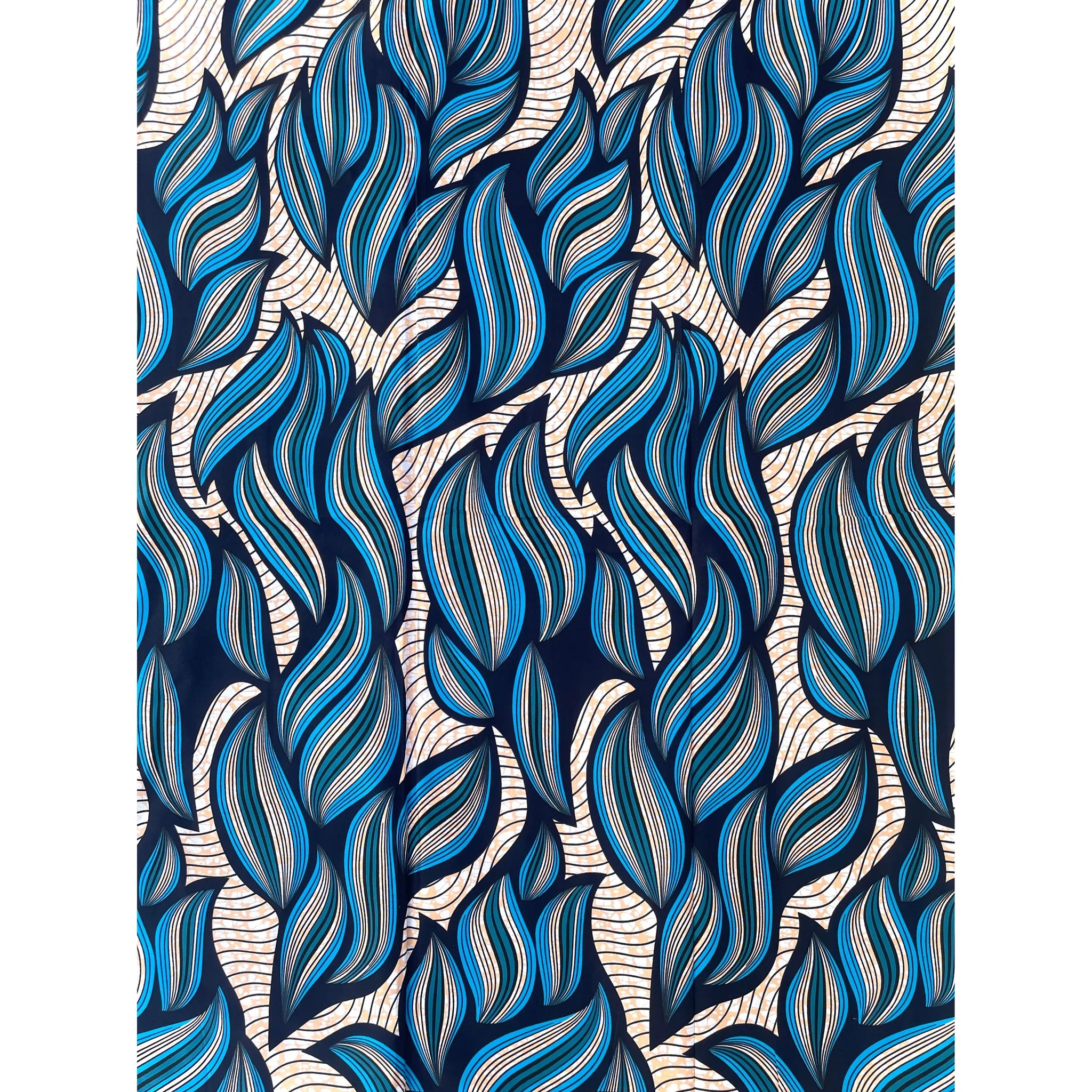 Wax Tissu Pagne Africain - Coupon 2 Yards 100% Coton - BLEU / SAUMON CLAIR