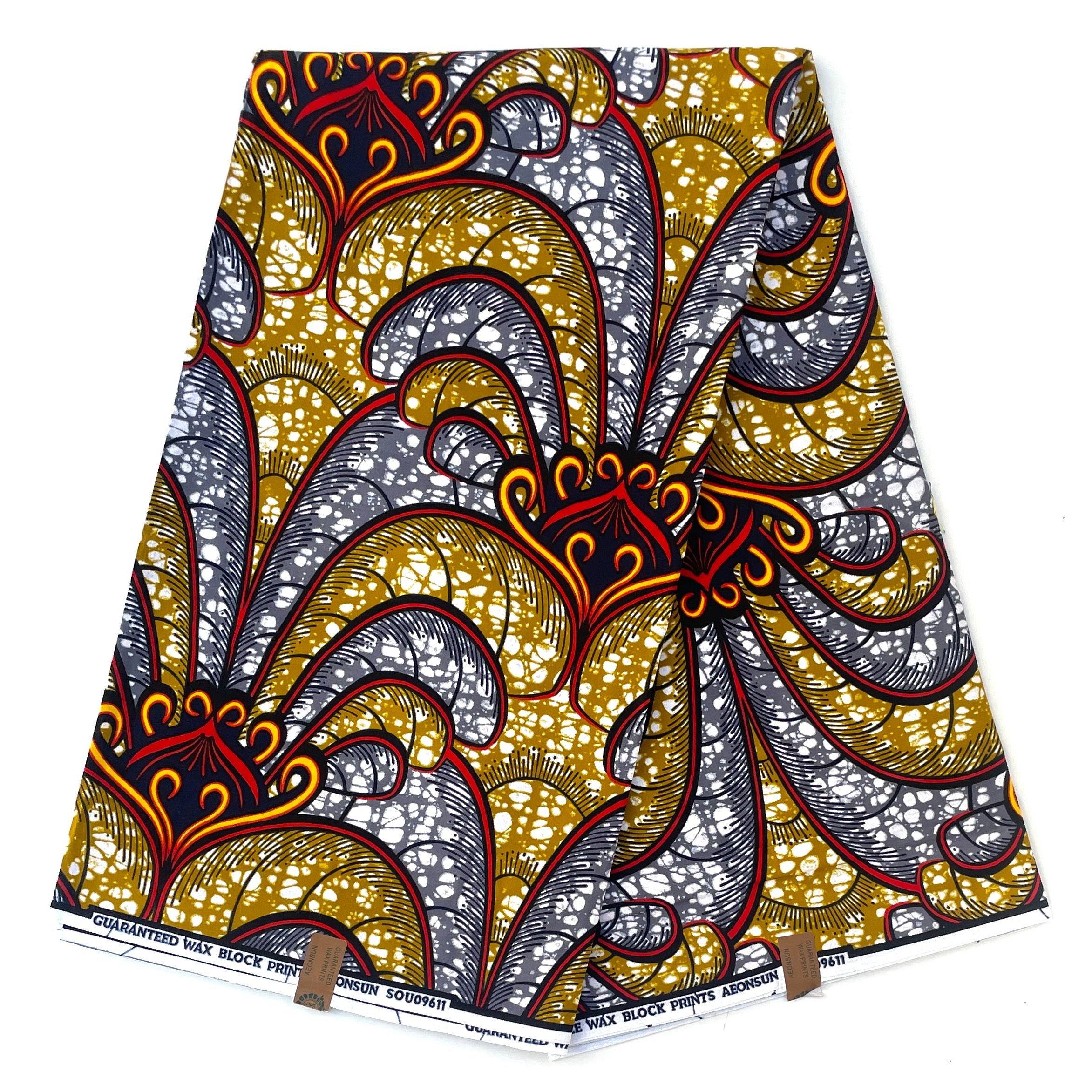 Wax Pagne Africain - Tissu 6 Yards 100% Coton - MARRON / GRIS