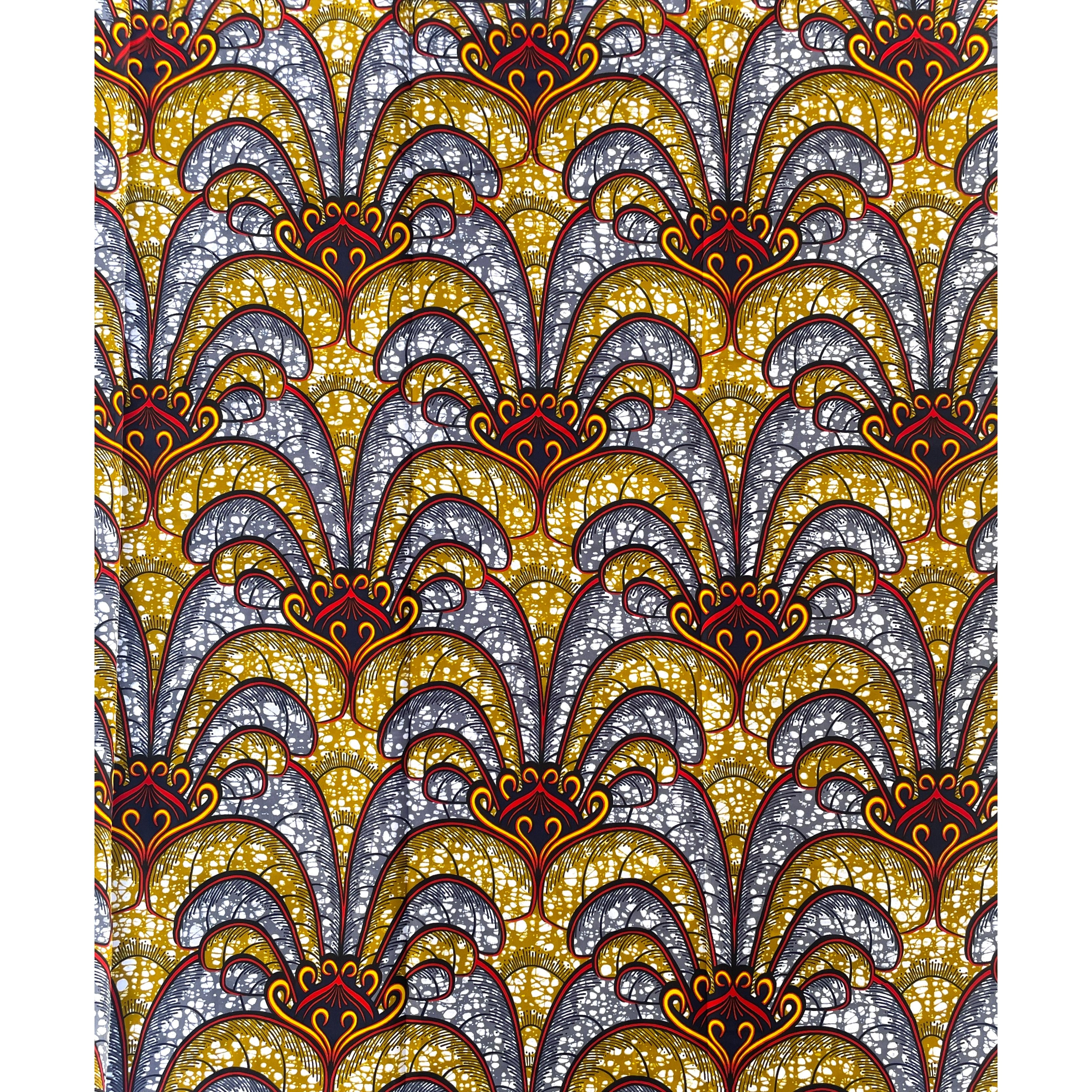 Wax Pagne Africain - Tissu 6 Yards 100% Coton - MARRON / GRIS