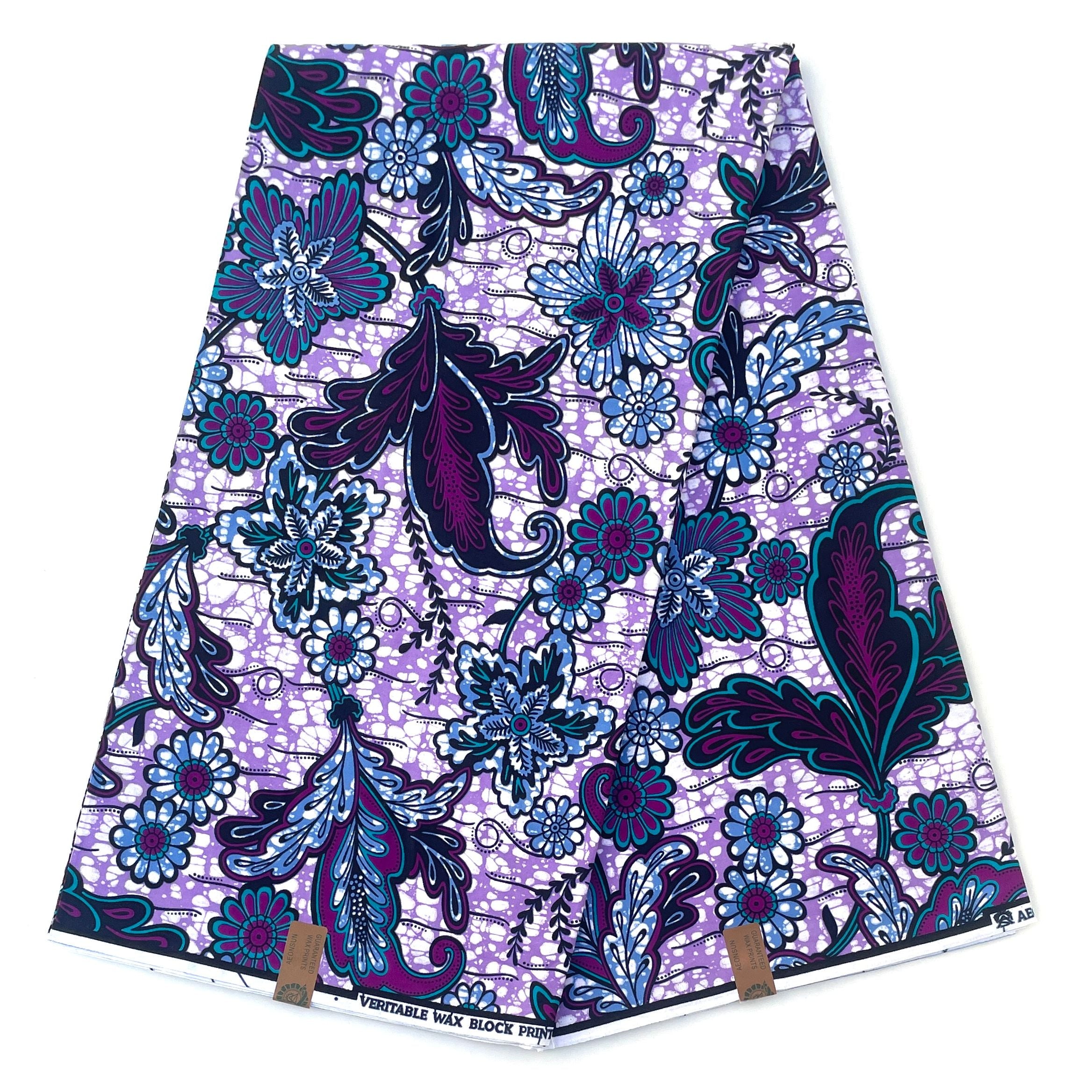 Wax Pagne Africain - Tissu 6 Yards 100% Coton - VIOLET / BLEU