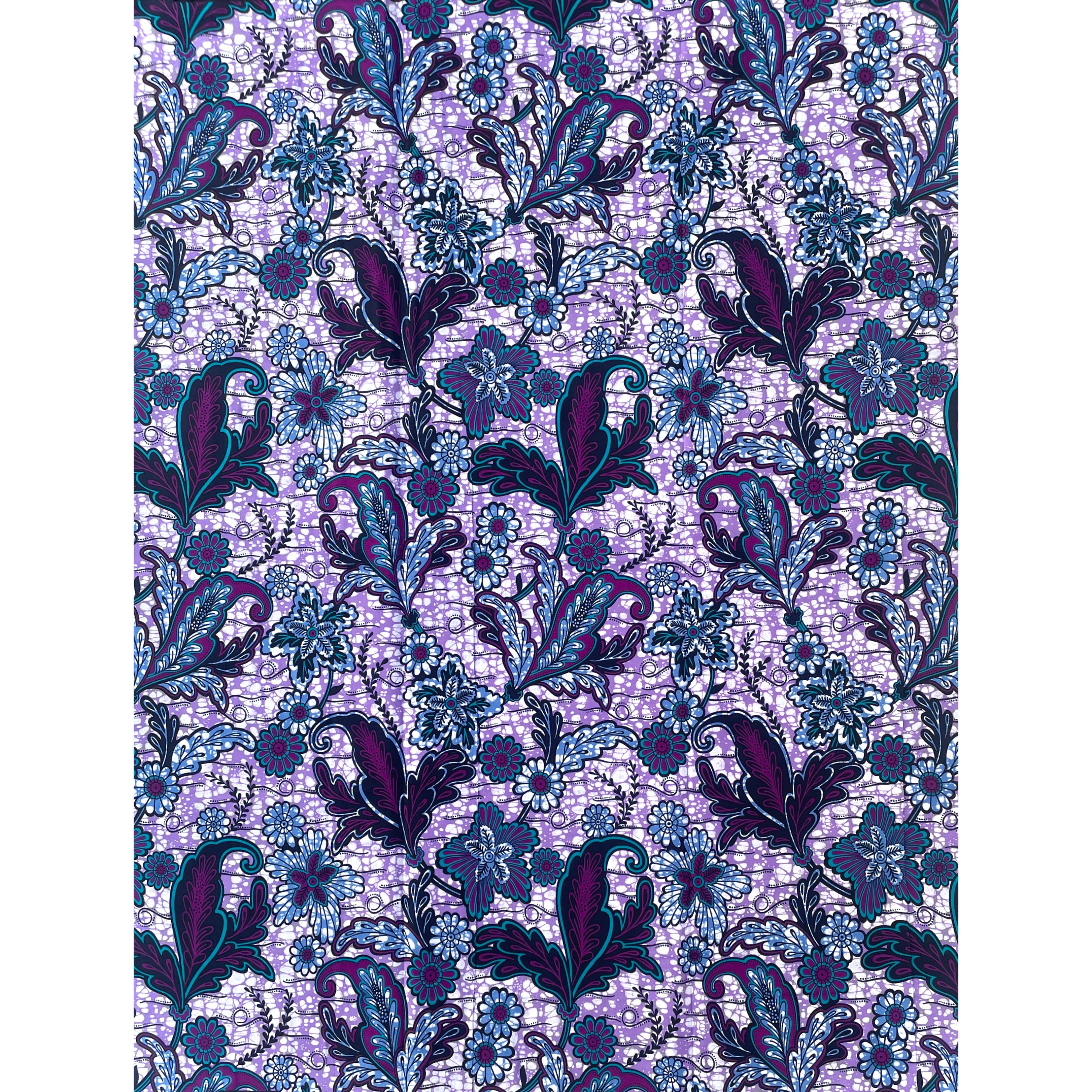 Wax Pagne Africain - Tissu 6 Yards 100% Coton - VIOLET / BLEU