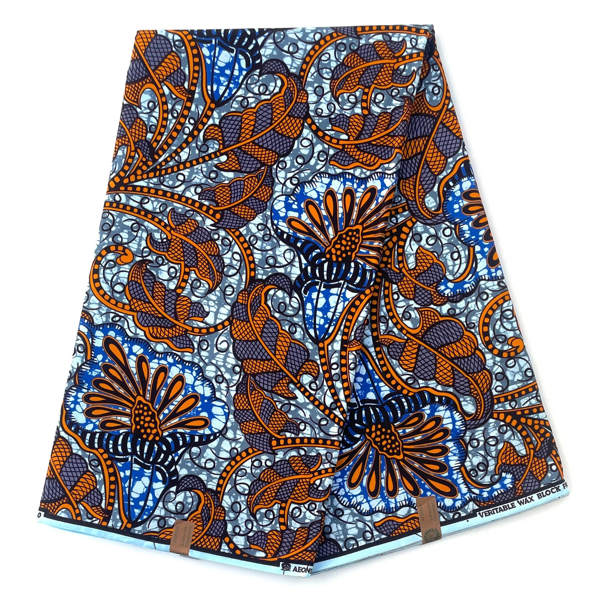 Wax Tissu Pagne Africain - Coupon 2 Yards 100% Coton - ORANGE / GRIS