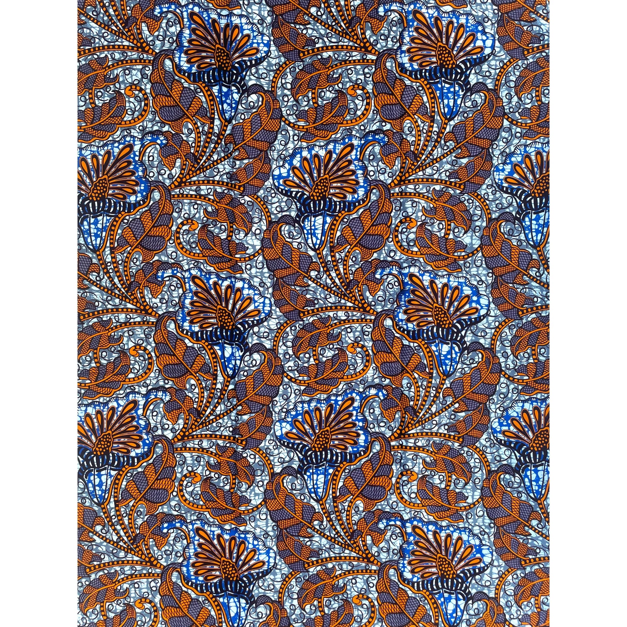 Wax Tissu Pagne Africain - Coupon 2 Yards 100% Coton - ORANGE / GRIS