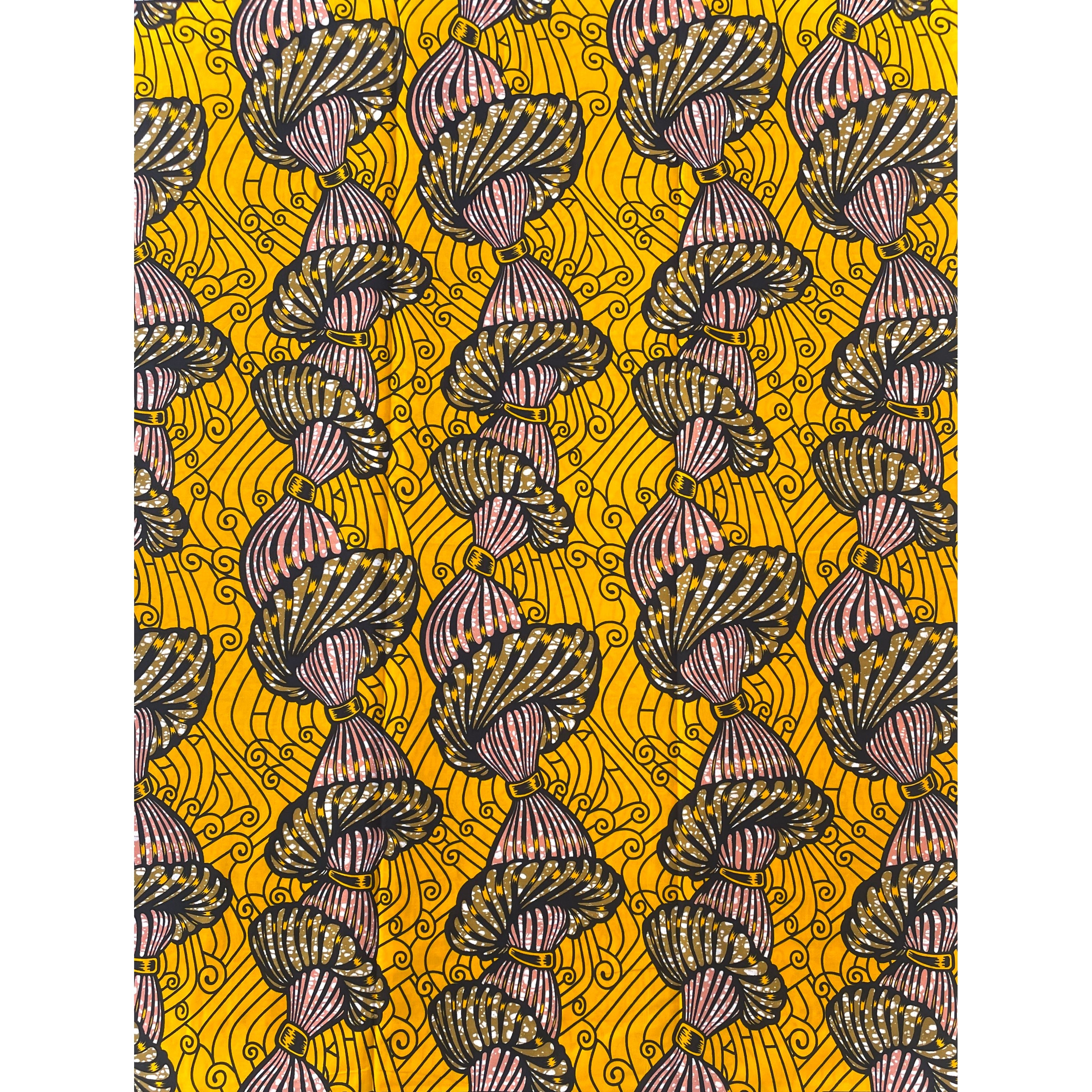 Wax Pagne Africain - Tissu 6 Yards 100% Coton - JAUNE FONCÉ / ROSE CLAIR