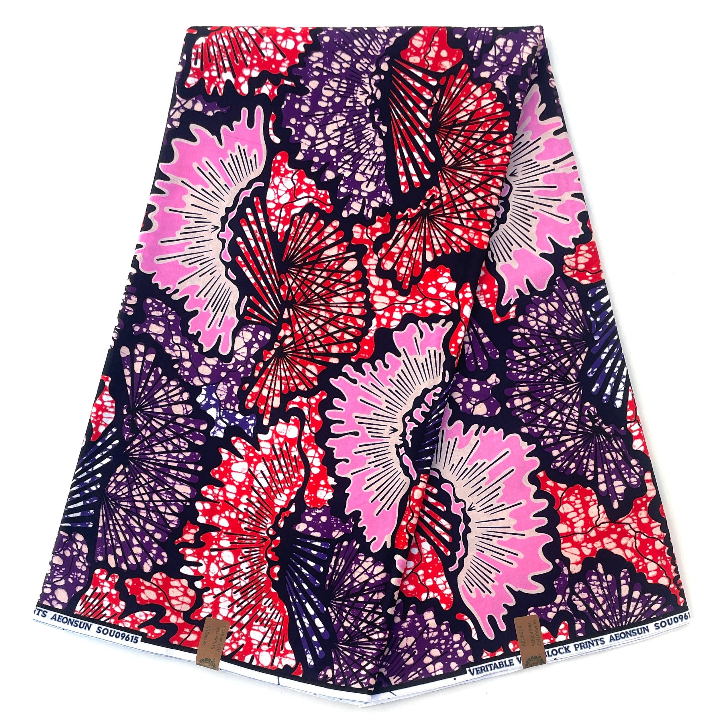 Wax Pagne Africain - Tissu 6 Yards 100% Coton - ROSE / VIOLET