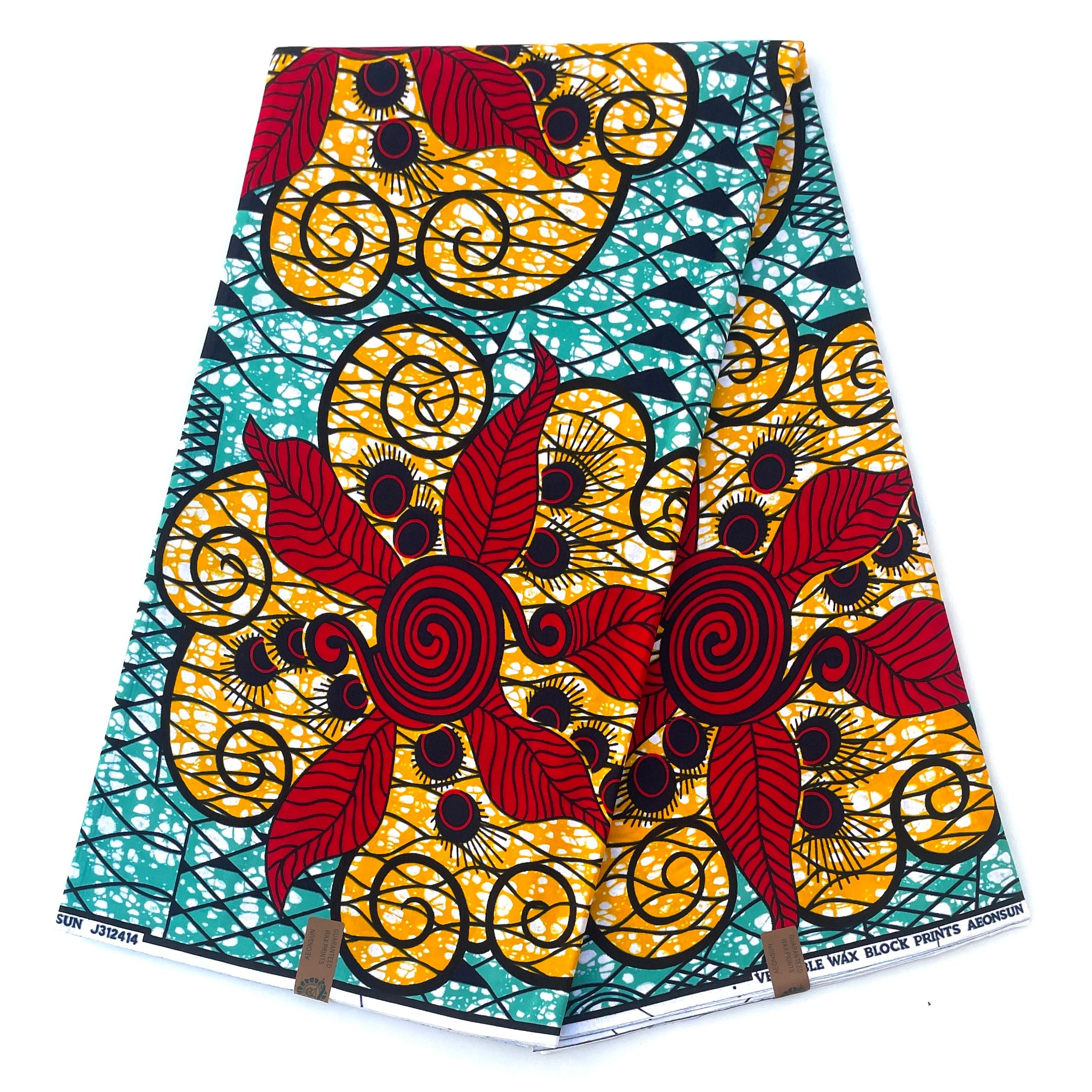 Wax Pagne Africain - Tissu 6 Yards 100% Coton - ROUGE / ORANGE