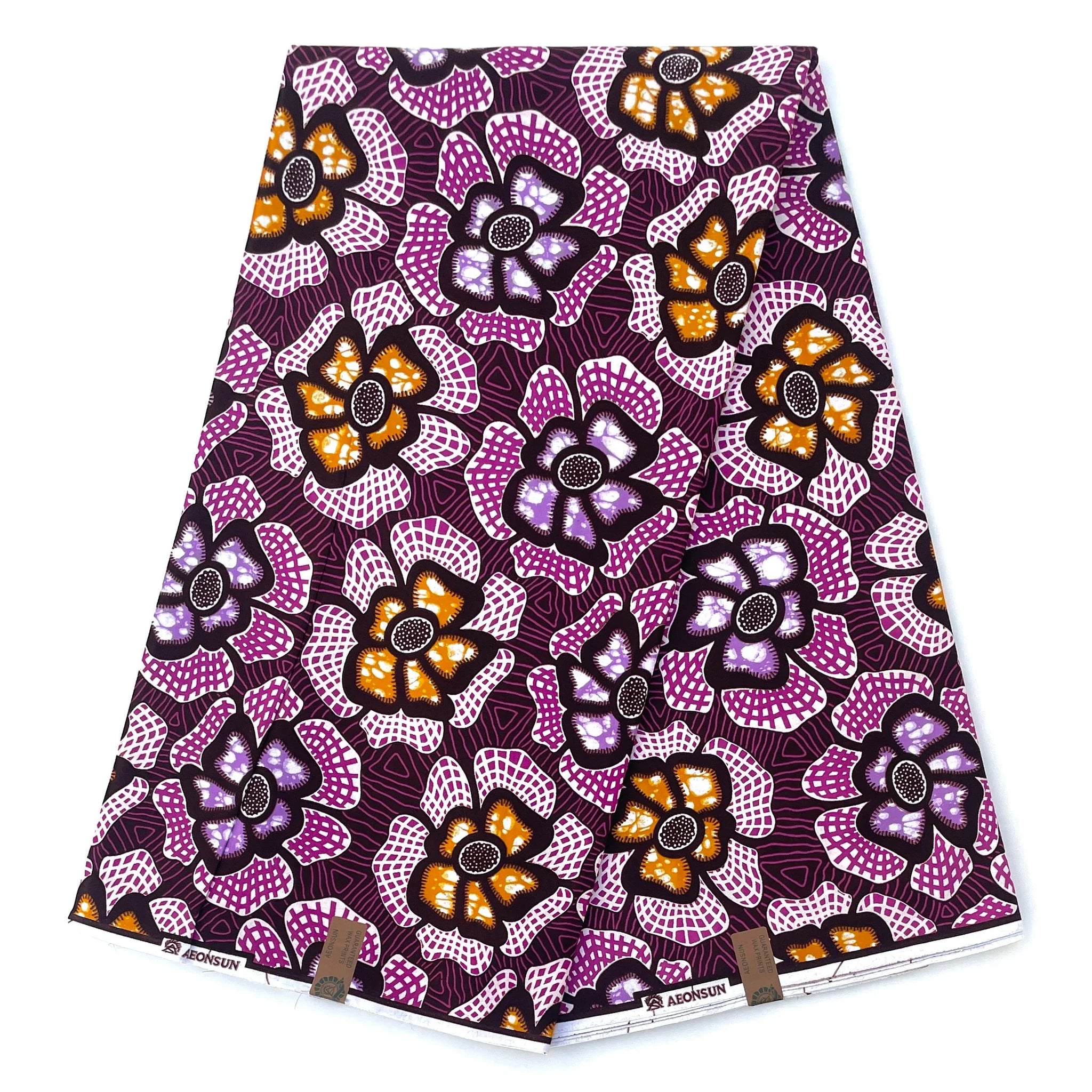 Wax Tissu Pagne Africain - Coupon 2 Yards 100% Coton - VIOLET / MARRON