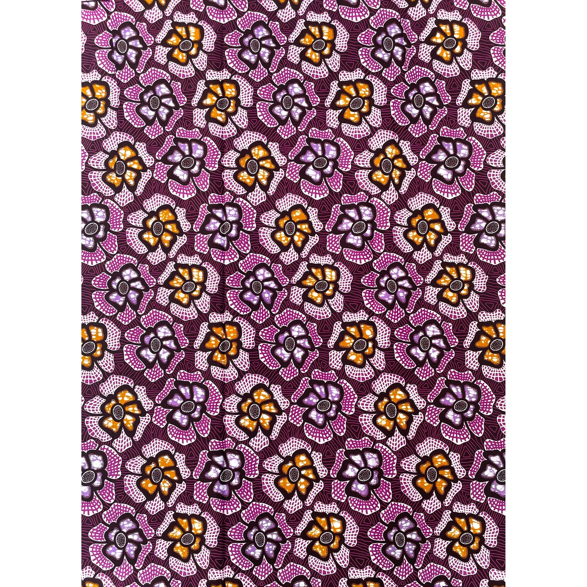 Wax Tissu Pagne Africain - Coupon 2 Yards 100% Coton - VIOLET / MARRON