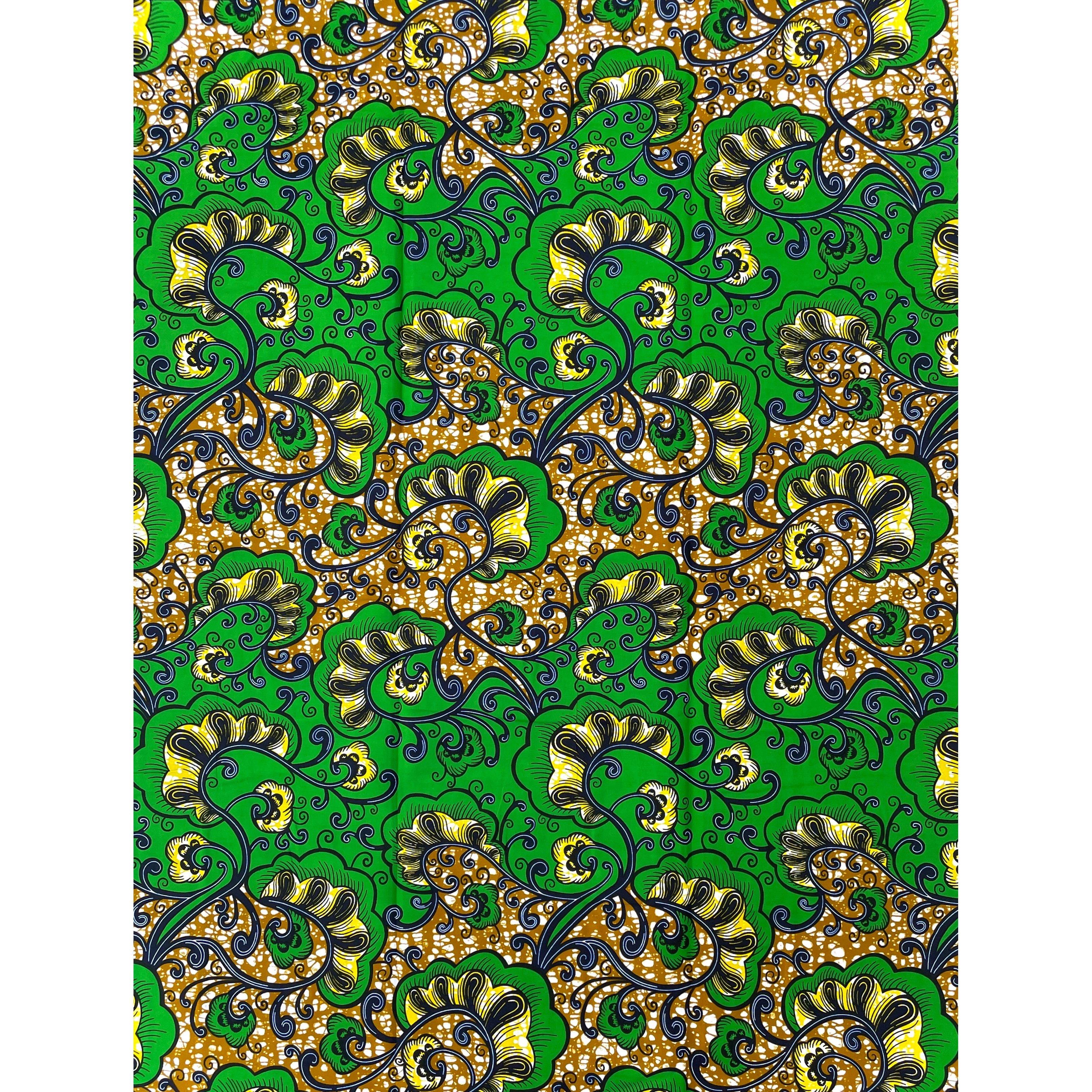 Wax Pagne Africain - Tissu 6 Yards 100% Coton - VERT / JAUNE