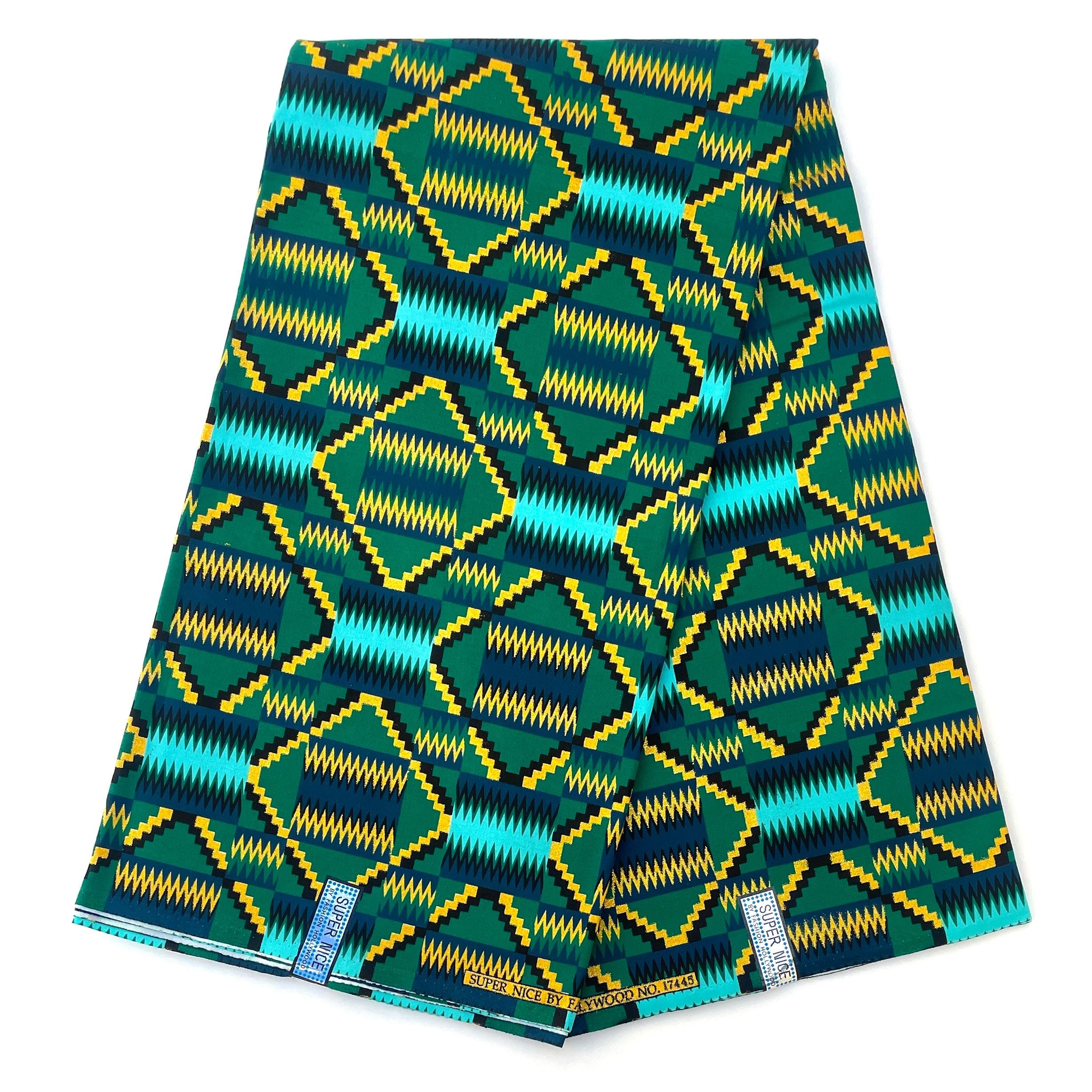 Wax Pagne Africain - Tissu 6 Yards 100% Coton - Pailleté et Brillant - VERT / DORÉ