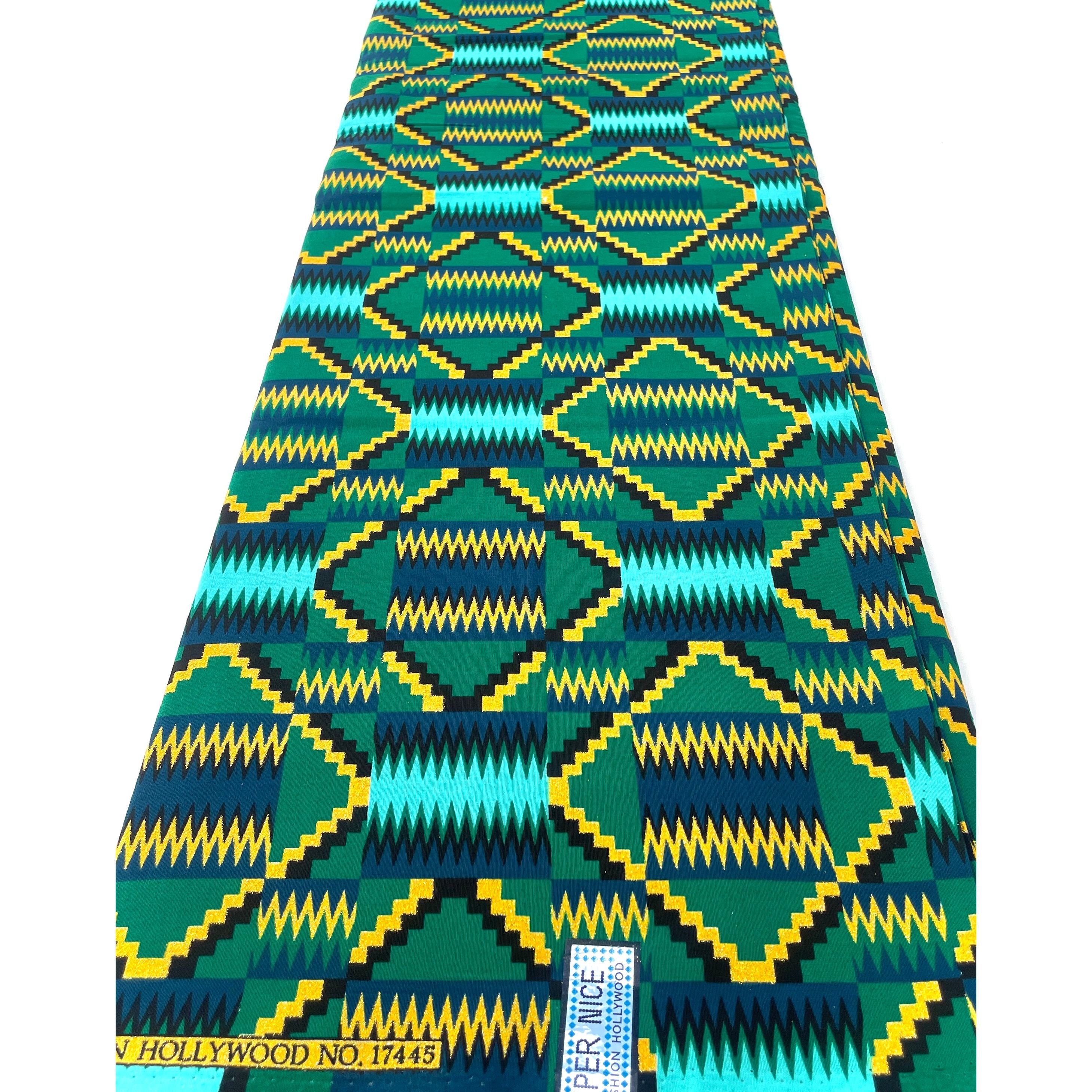 Wax Pagne Africain - Tissu 6 Yards 100% Coton - Pailleté et Brillant - VERT / DORÉ