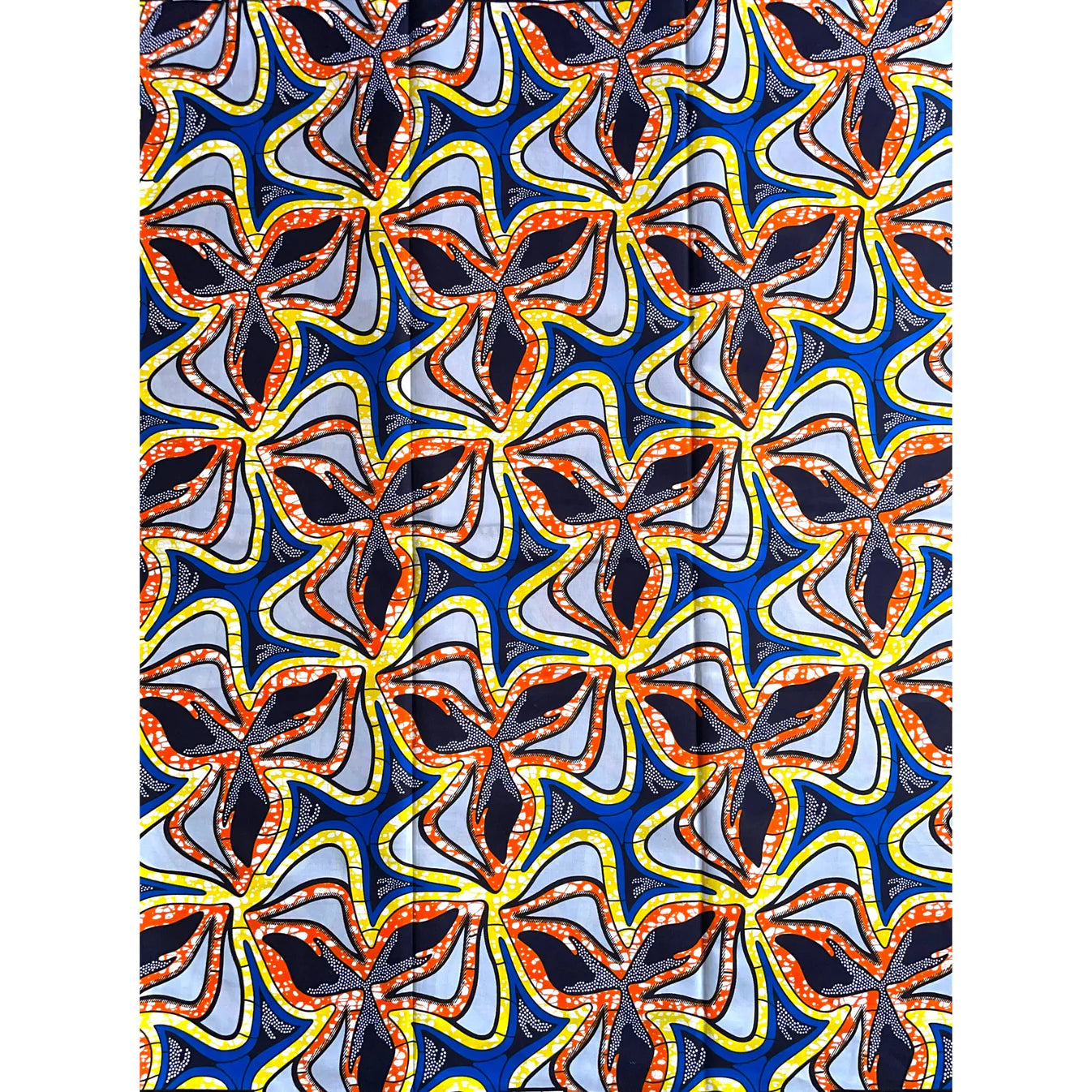 Wax Tissu Pagne Africain - Coupon 2 Yards 100% Coton - BLEU / ORANGE / JAUNE