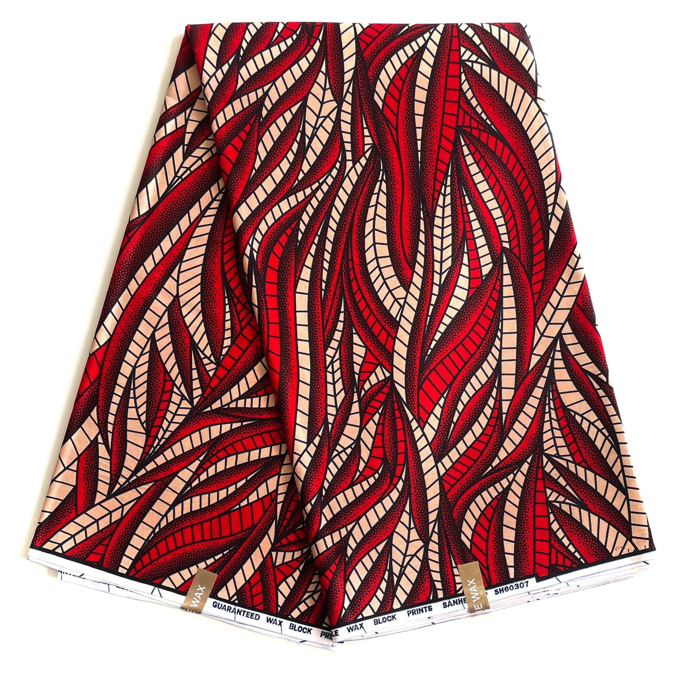 Wax Pagne Africain - Tissu 100% Coton - ROUGE / BEIGE
