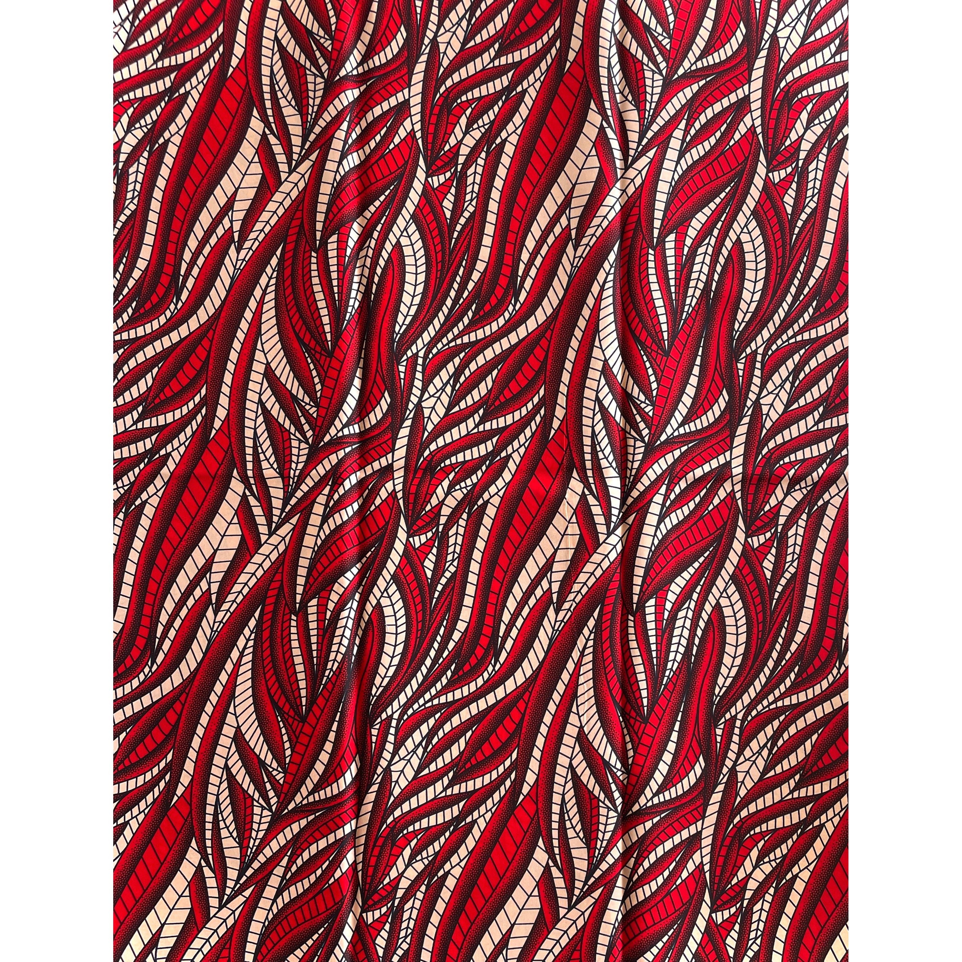 Wax Pagne Africain - Tissu 100% Coton - ROUGE / BEIGE