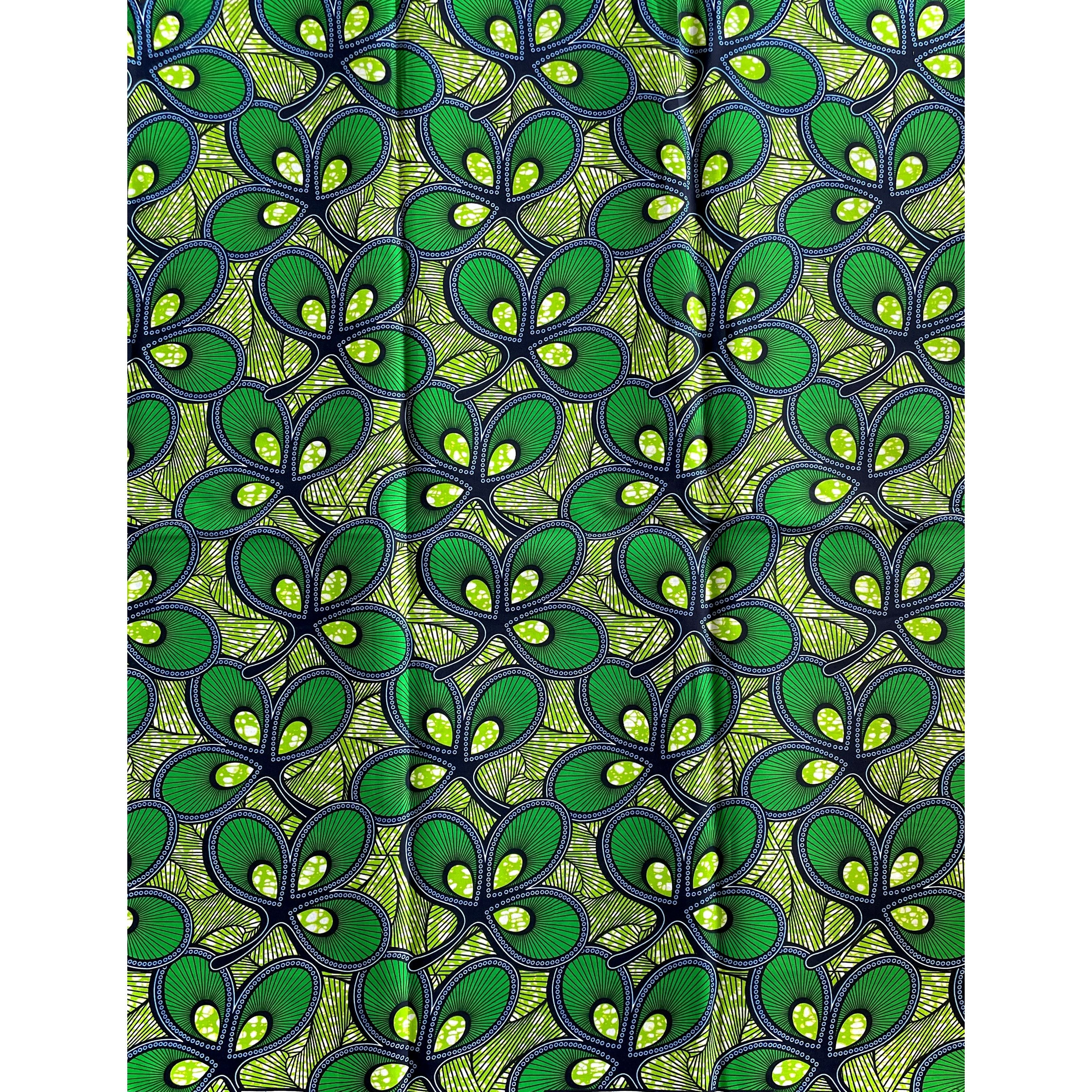 Wax Pagne Africain - Tissu 100% Coton - VERT / BLEU
