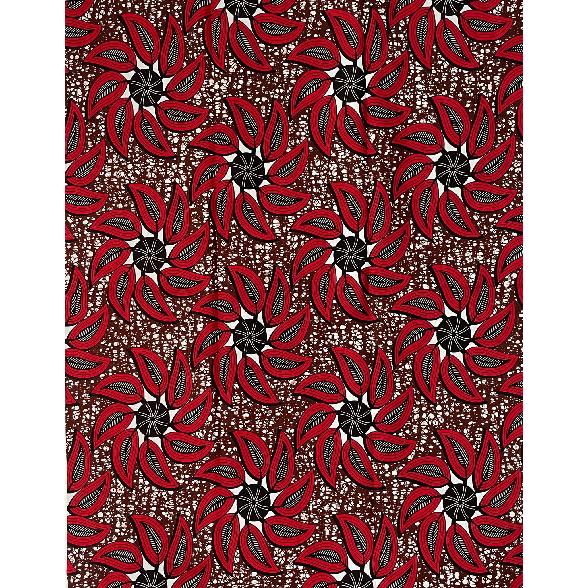 Wax Tissu Pagne Africain - Coupon 2 Yards 100% Coton - ROUGE / MARRON