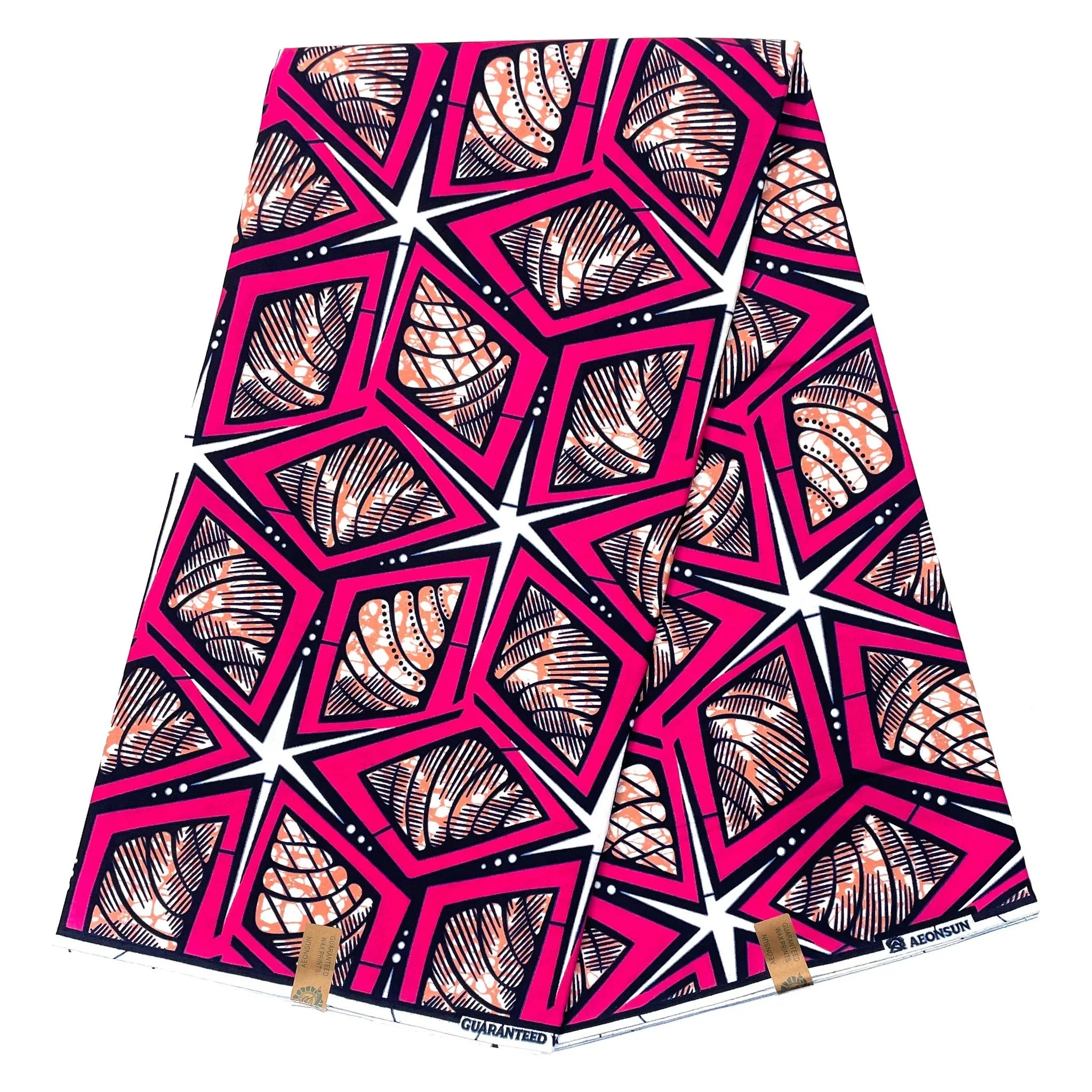 Wax Pagne Africain - Tissu 6 Yards 100% Coton - ROSE / BLANC