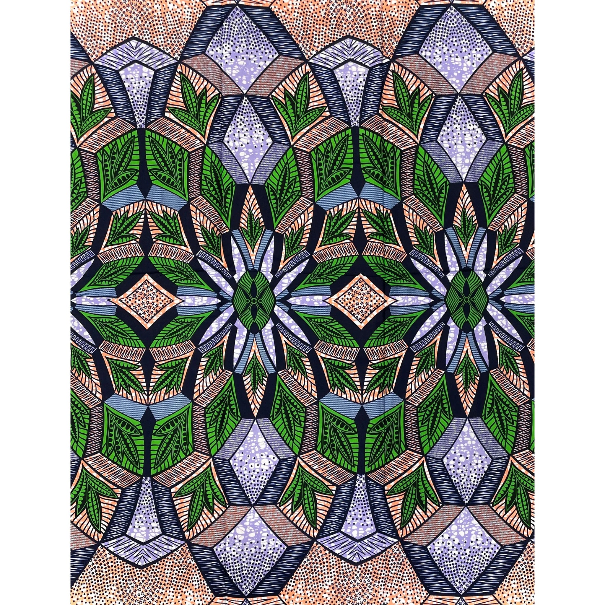 Wax Tissu Pagne Africain - Coupon 2 Yards 100% Coton - VERT / ROSE