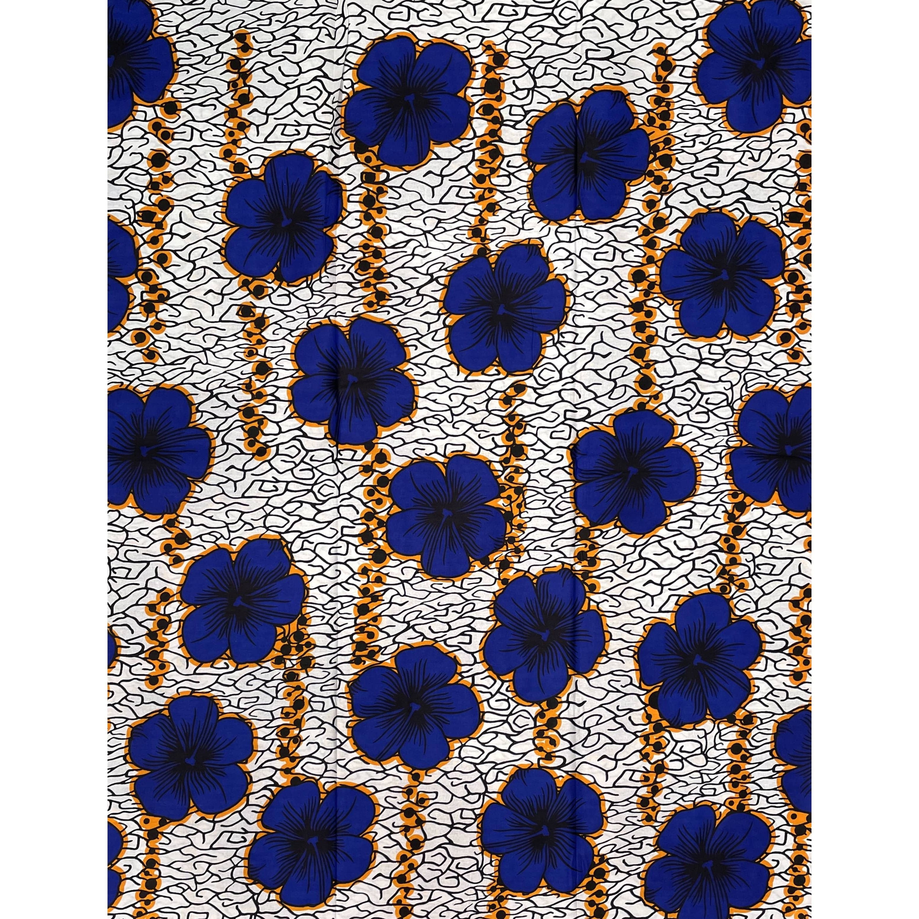 Wax Tissu Pagne Africain - Coupon 2 Yards 100% Coton - BLEU / BLANC