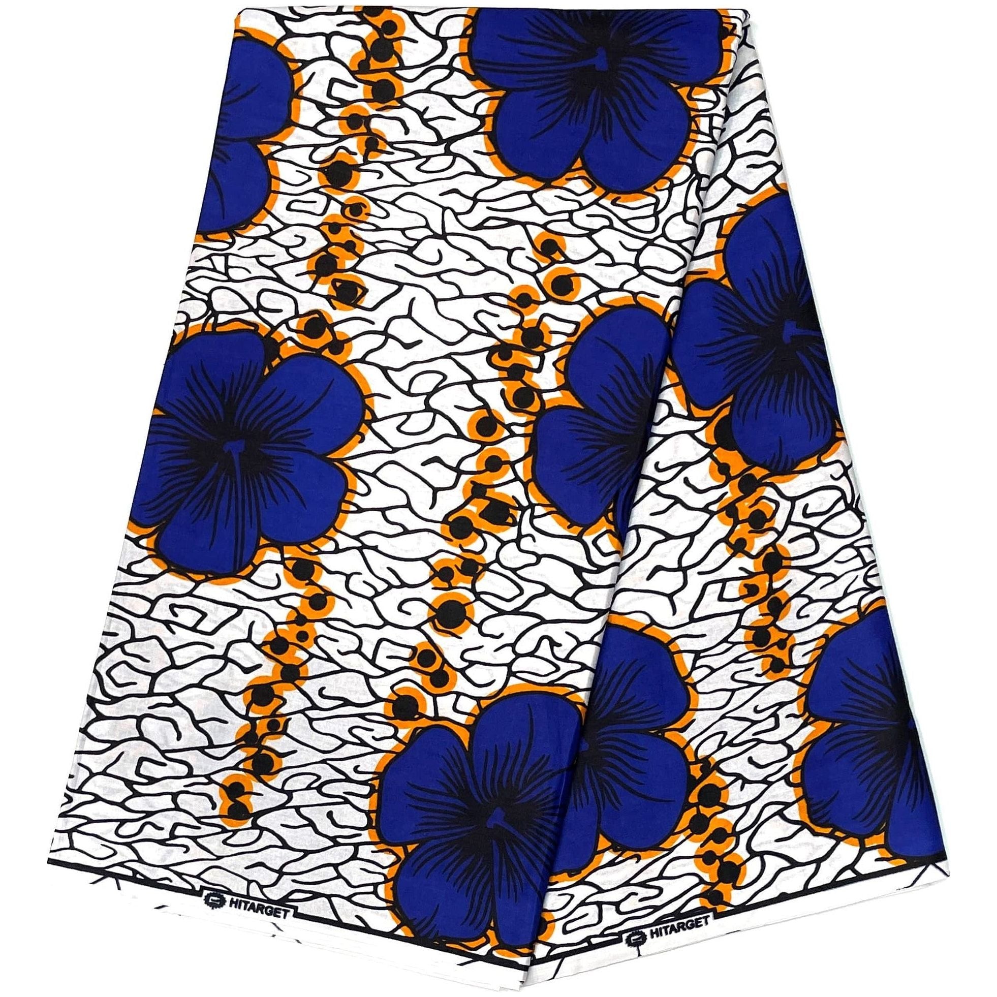Wax Tissu Pagne Africain 2 Yards 100% Coton - BLEU / BLANC