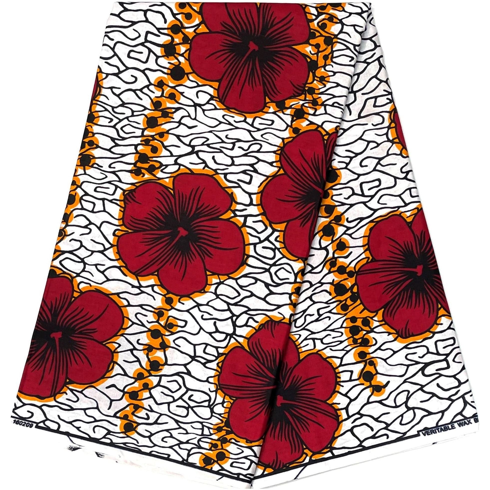 Wax blanc à fleurs rouges 180cm 100% Coton
