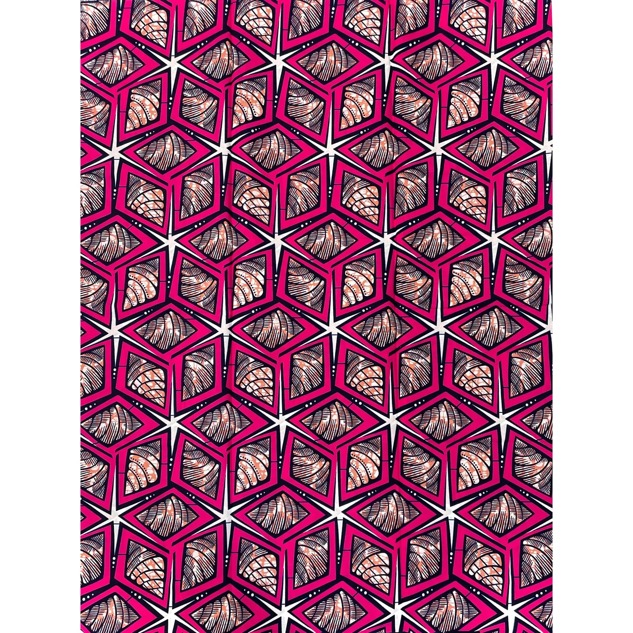 Wax Pagne Africain - Tissu 6 Yards 100% Coton - ROSE / BLANC