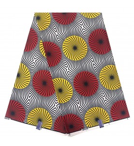 Tissu wax africain pagne polyester PW55 ROUGE JAUNE