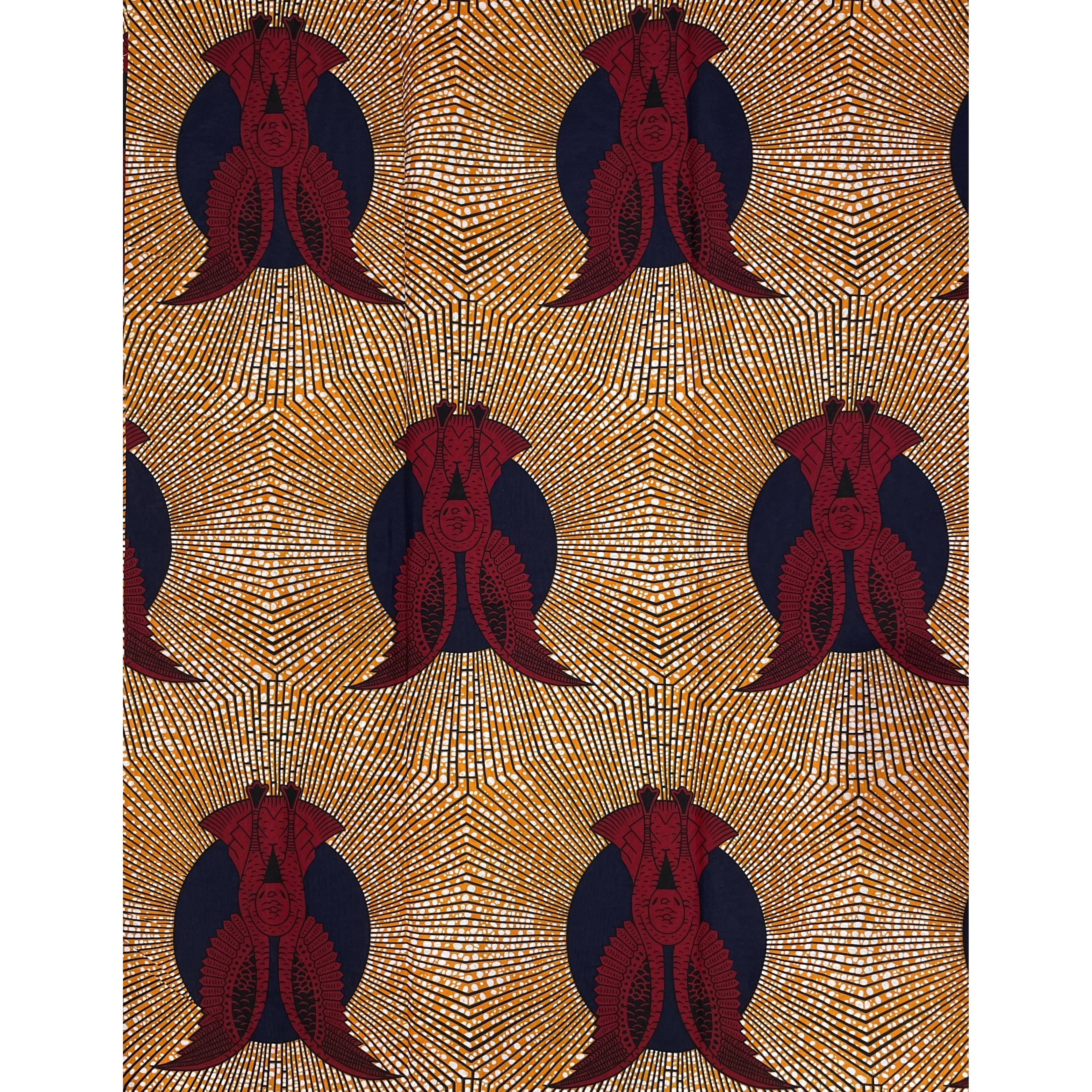 Tessuto per perizoma africano cerato - Coupon 2 iarde 100% cotone - ARANCIONE / ROSSO