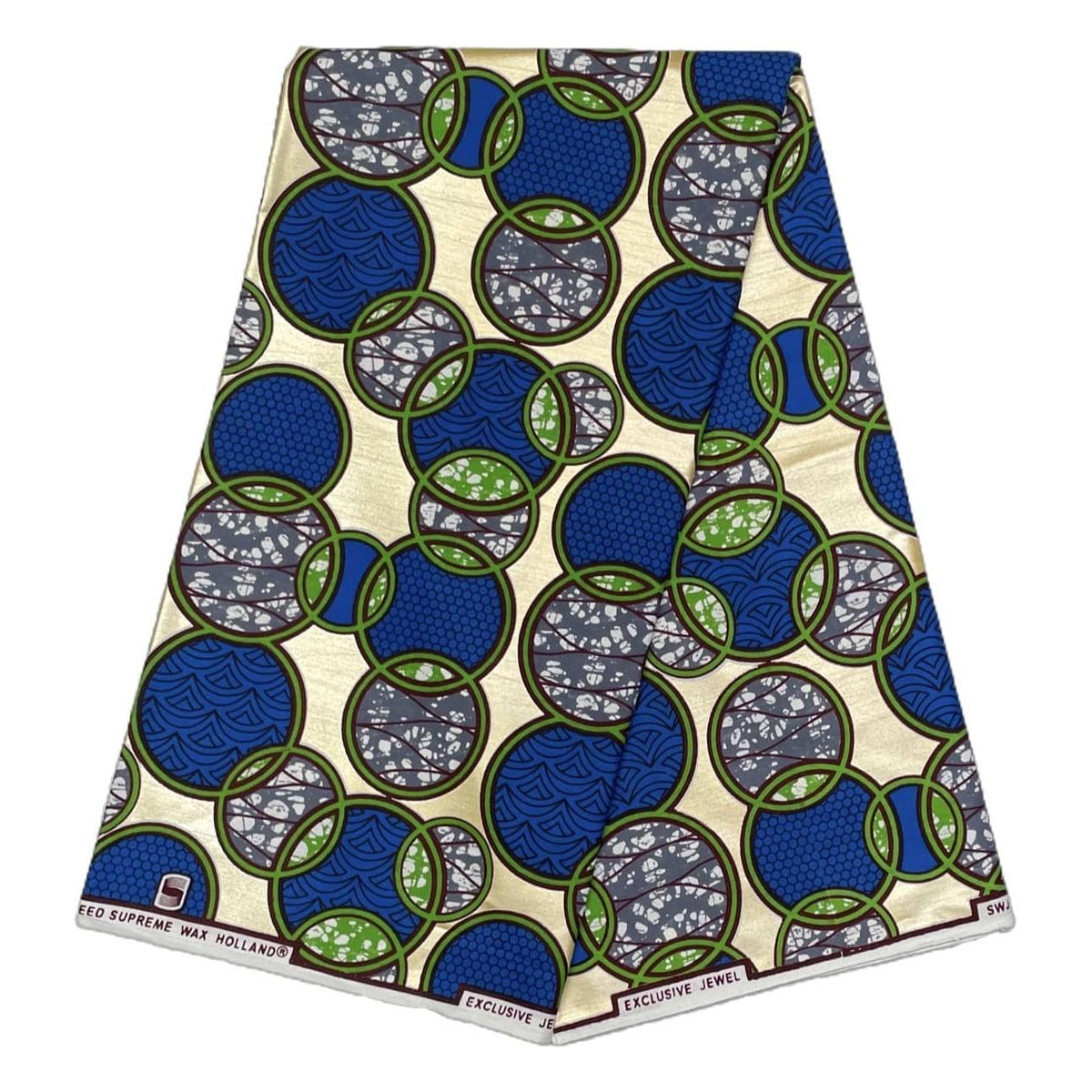 Pagne di cera africana - Tessuto di cotone da 6 iarde - GIOIELLO SUPREMO - BLU / VERDE
