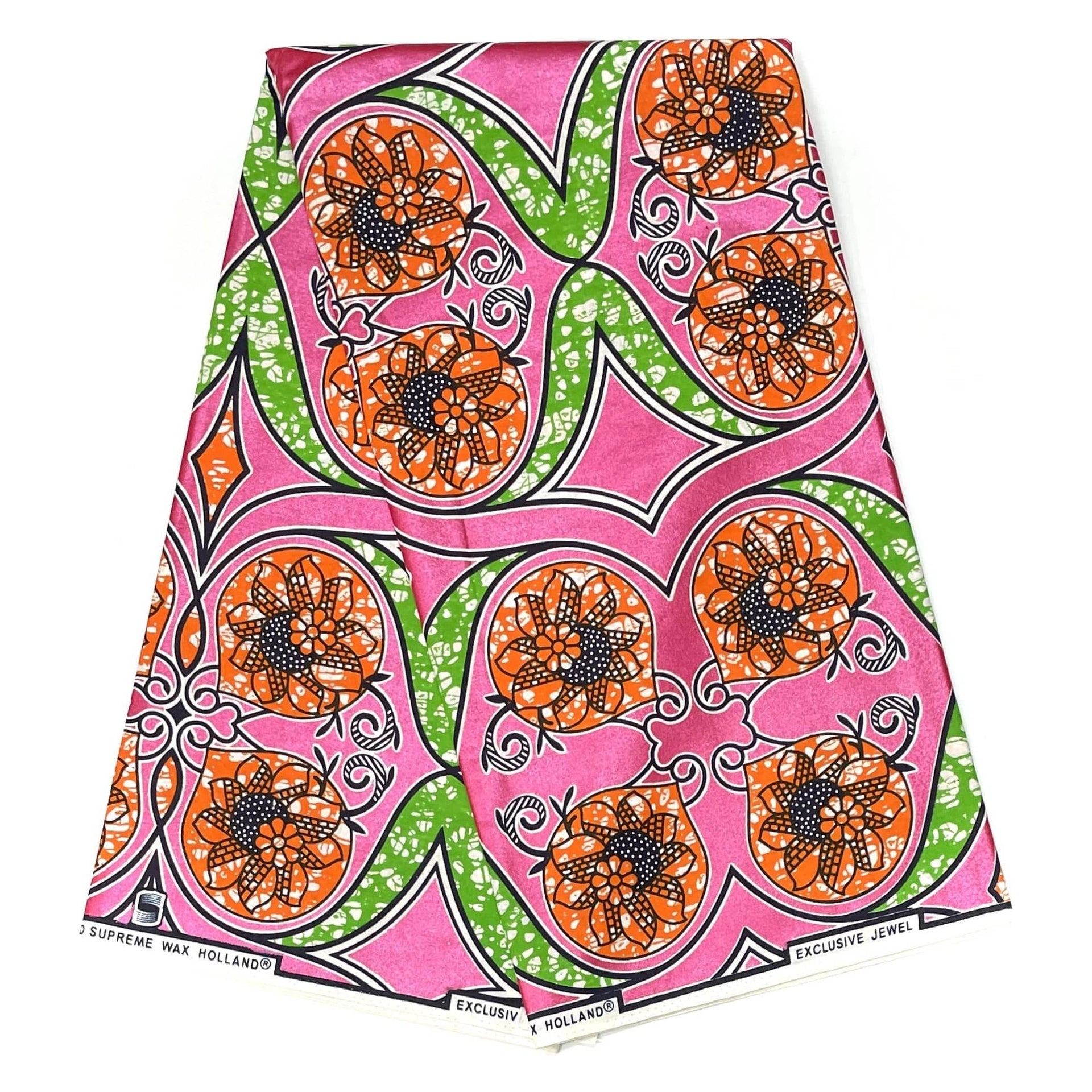 African Wax Pagne - 6 Yards Cotton Fabric - SUPREME JEWEL - PINK / ORANGE
