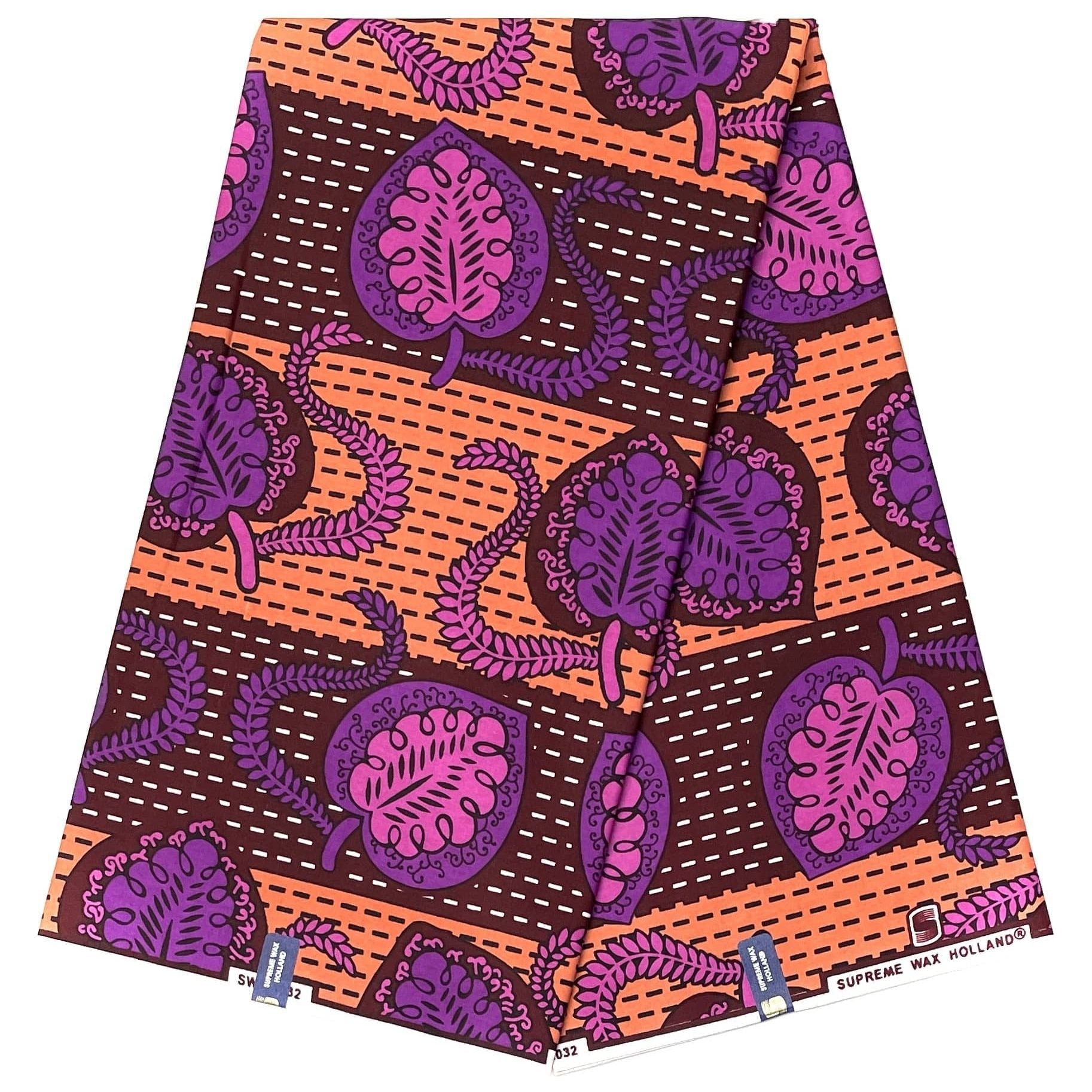 Tessuto africano perizoma - 6 metri 100% cotone - CERA SUPREMA - VIOLA / SALMONE
