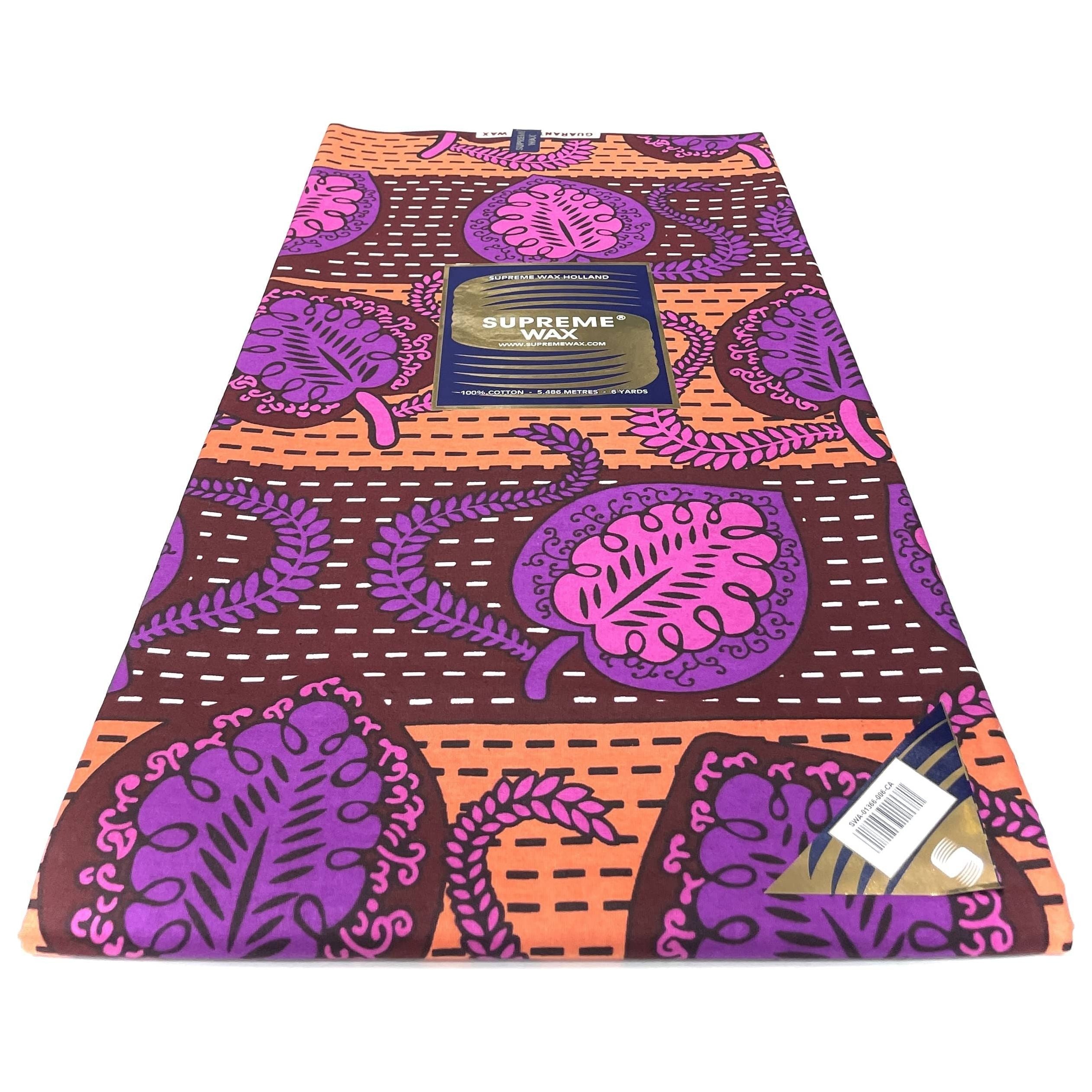 Tessuto africano perizoma - 6 metri 100% cotone - CERA SUPREMA - VIOLA / SALMONE