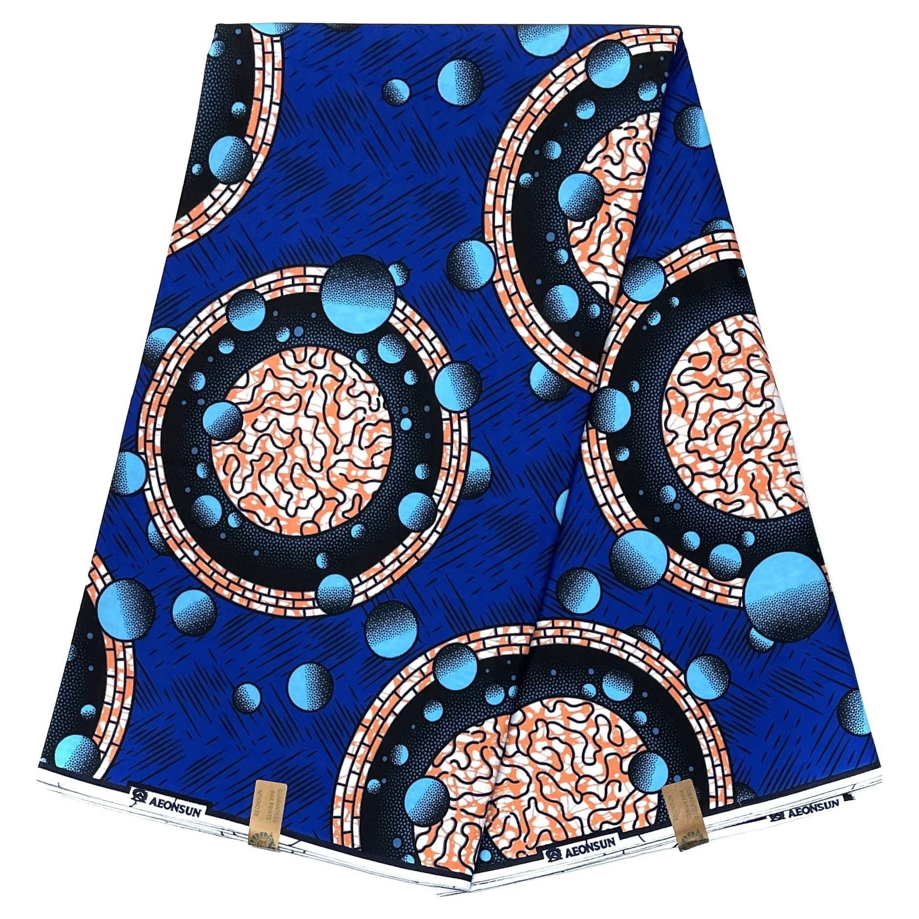 Wax Pagne Africain - Tissu 6 Yards 100% Coton - BLEU / SAUMON