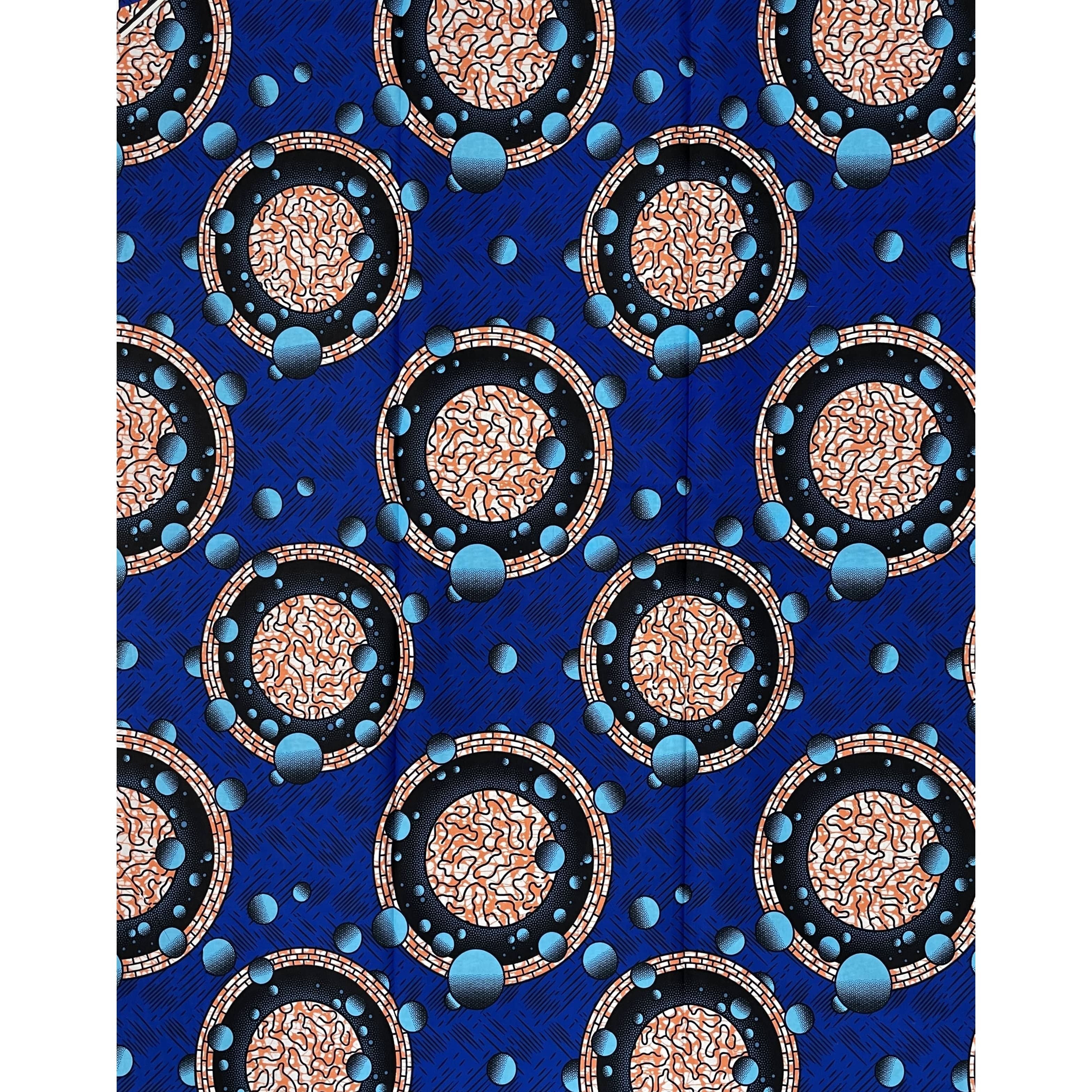 Wax Pagne Africain - Tissu 6 Yards 100% Coton - BLEU / SAUMON