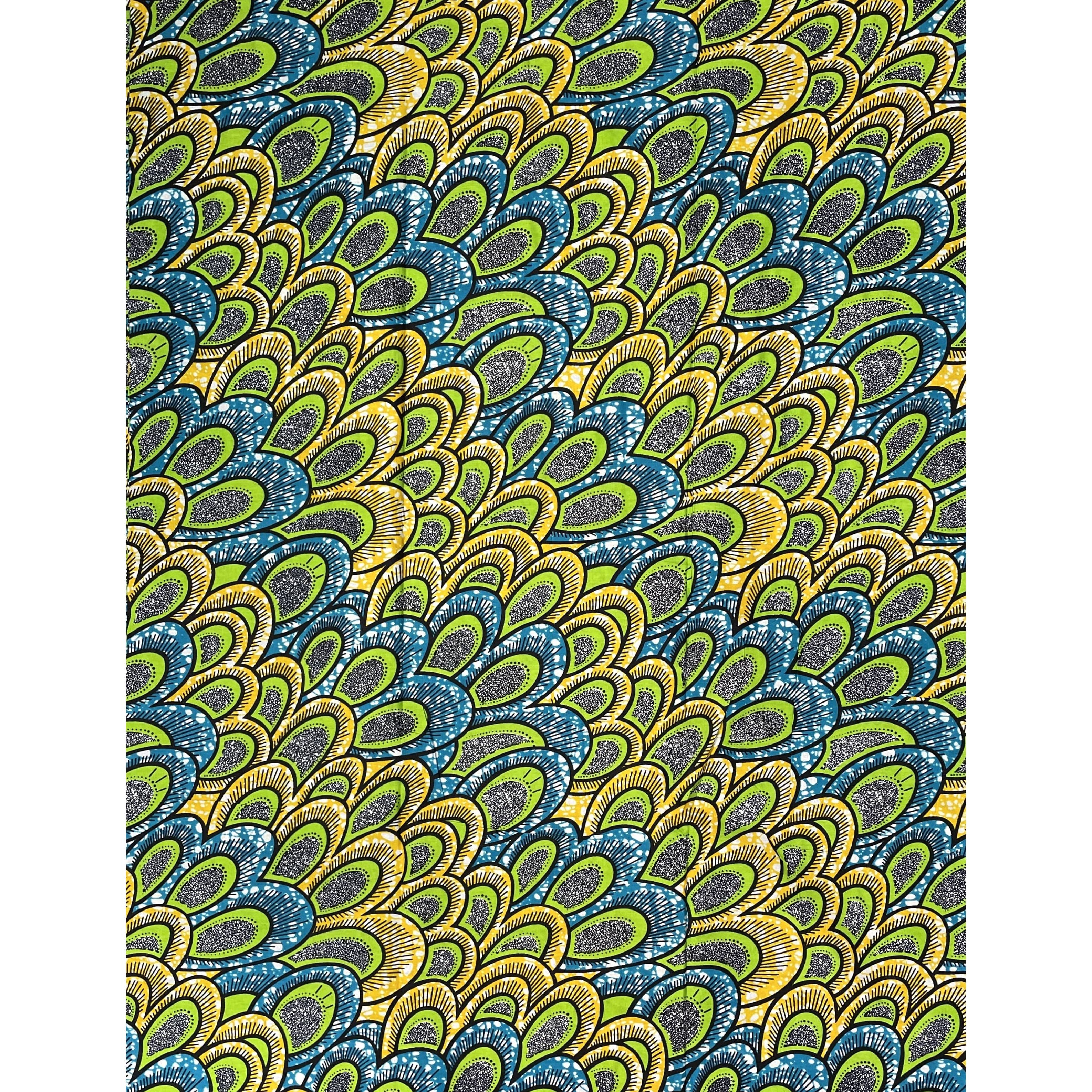Tessuto per perizoma africano in cera - Coupon 2 iarde 100% cotone - VERDE / BLU