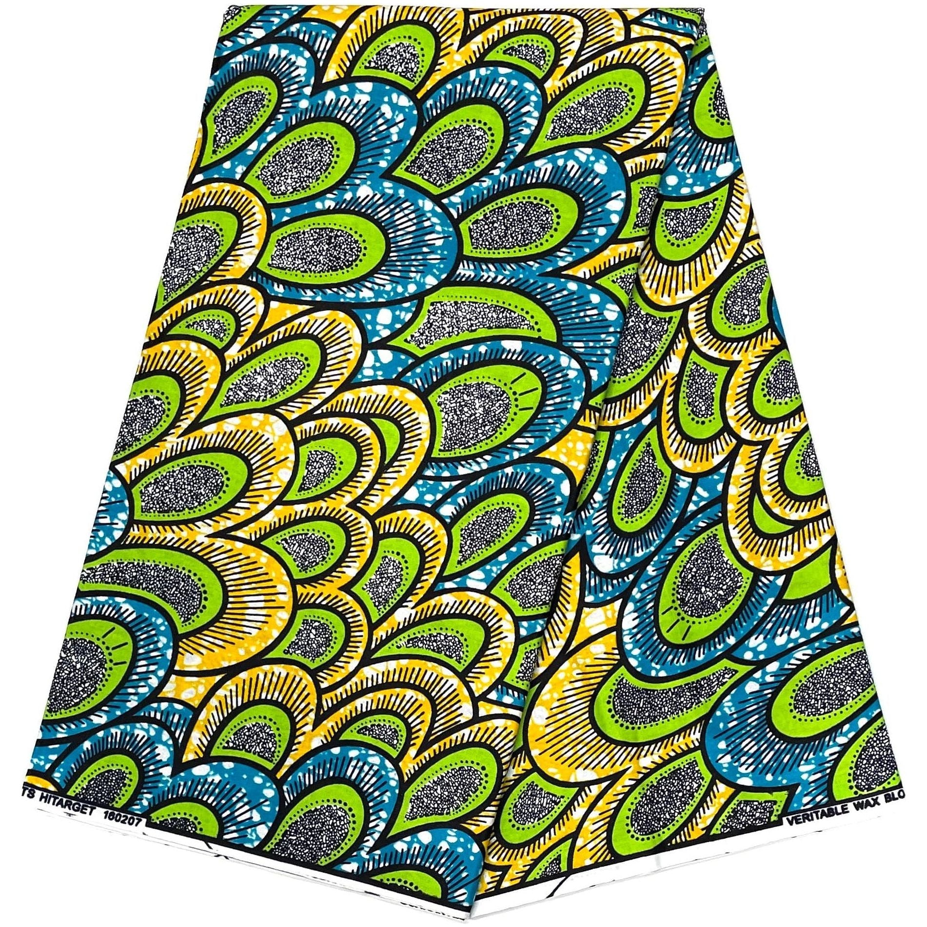Tessuto per perizoma africano in cera - Coupon 2 iarde 100% cotone - VERDE / BLU