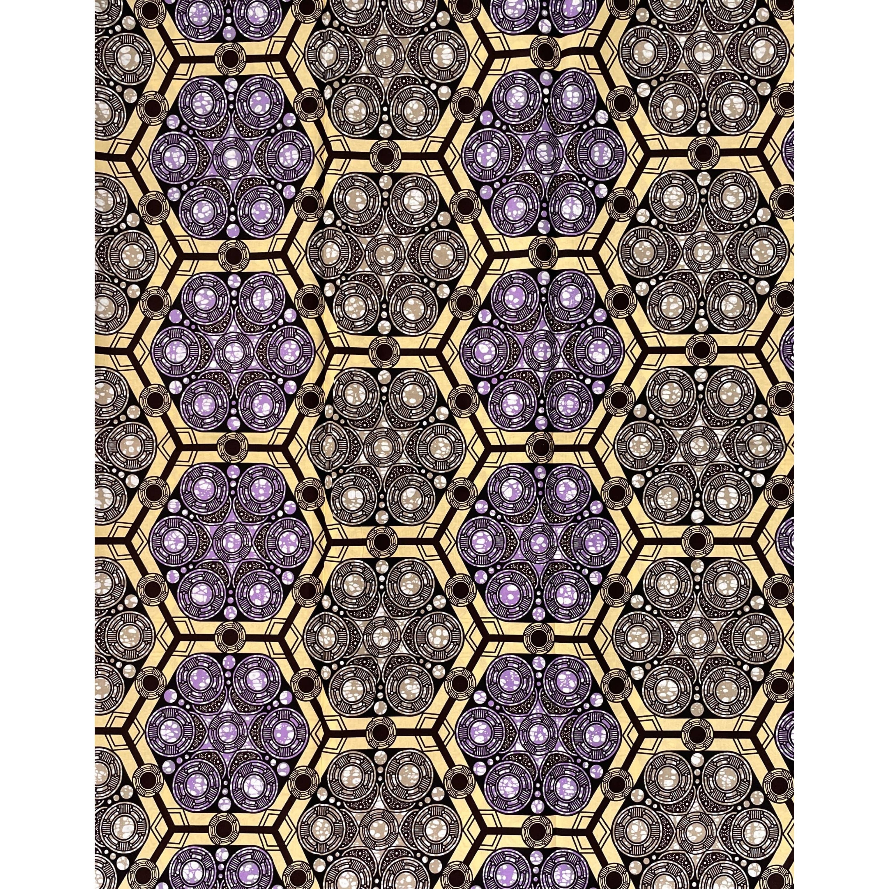 Tessuto per perizoma africano in cera - Coupon 2 iarde 100% cotone - MALVA / BEIGE