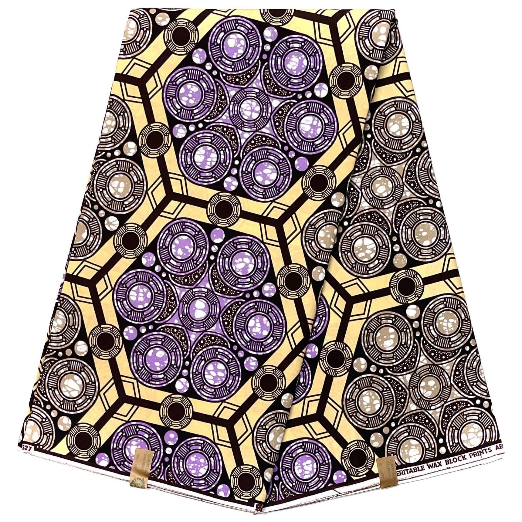 Tessuto per perizoma africano in cera - Coupon 2 iarde 100% cotone - MALVA / BEIGE