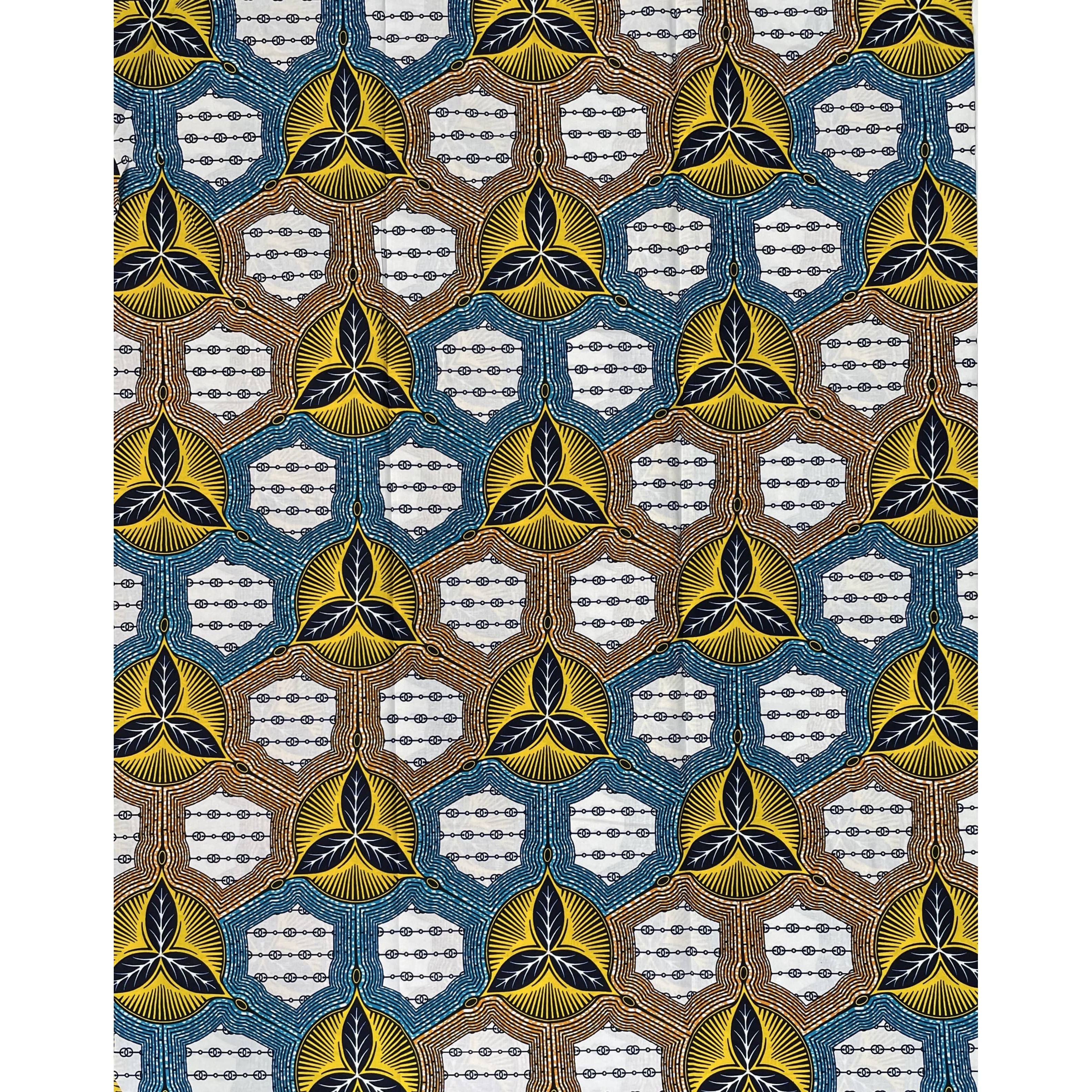 Tessuto per perizoma africano in cera - Coupon 2 iarde 100% cotone - BIANCO / BLU