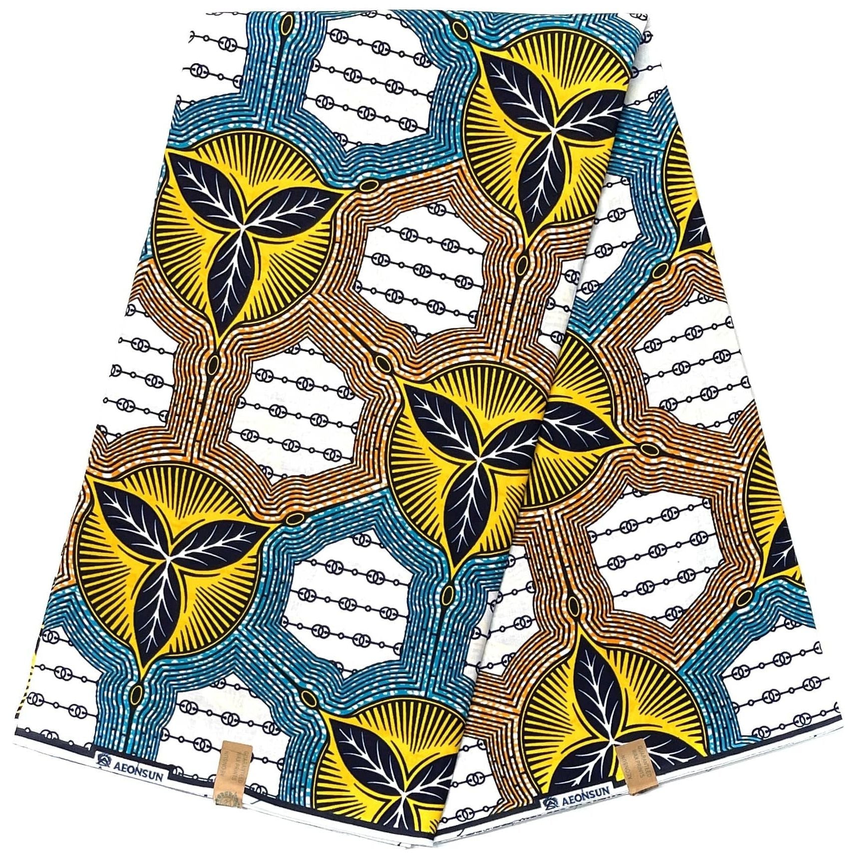 Tessuto per perizoma africano in cera - Coupon 2 iarde 100% cotone - BIANCO / BLU