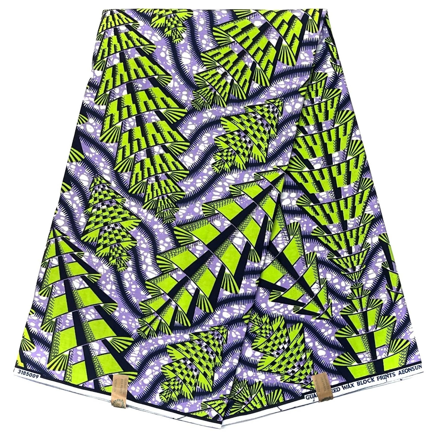 Wax African Loincloth Fabric - Coupon 2 Yards 100% Cotton - GREEN / PURPLE