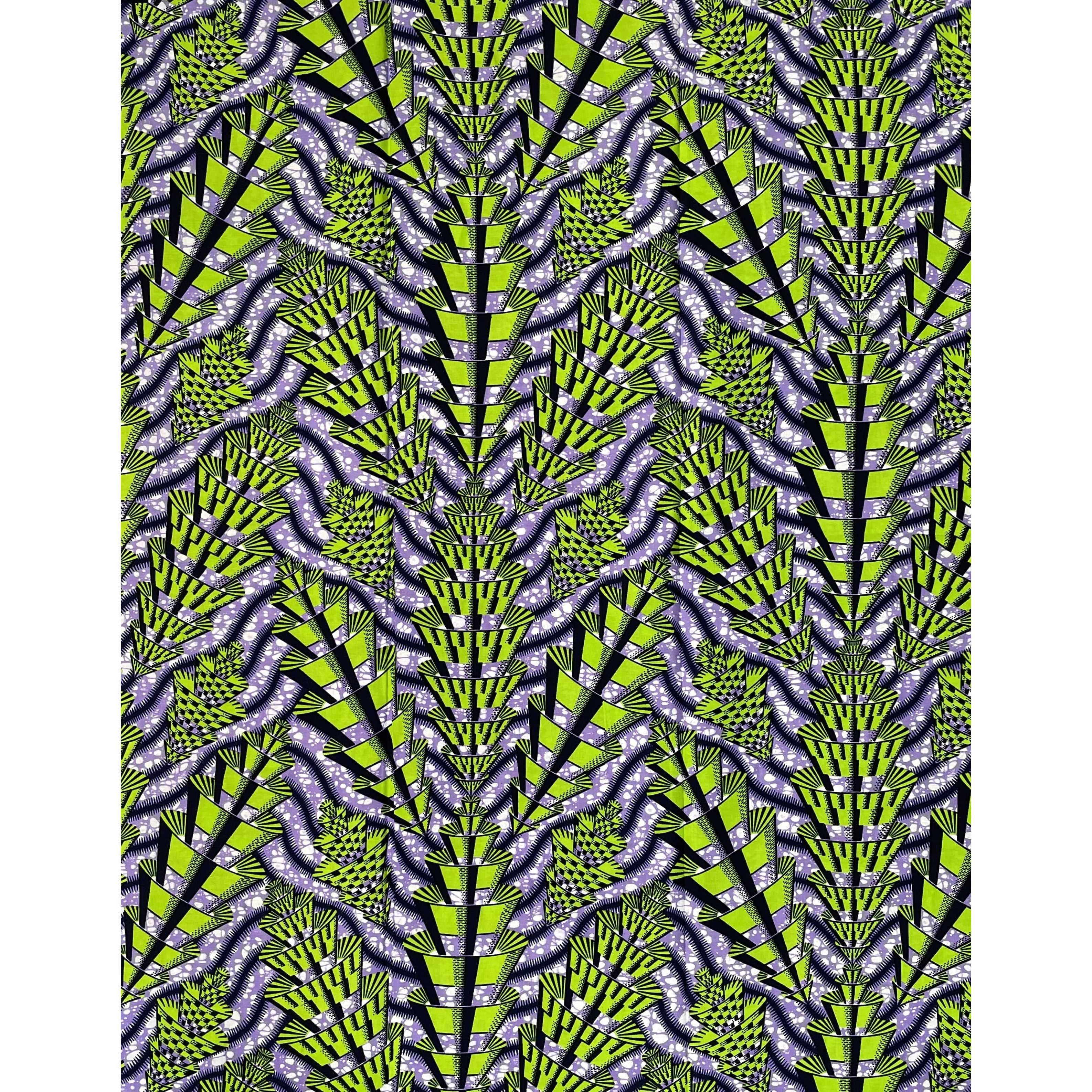 Wax African Loincloth Fabric - Coupon 2 Yards 100% Cotton - GREEN / PURPLE